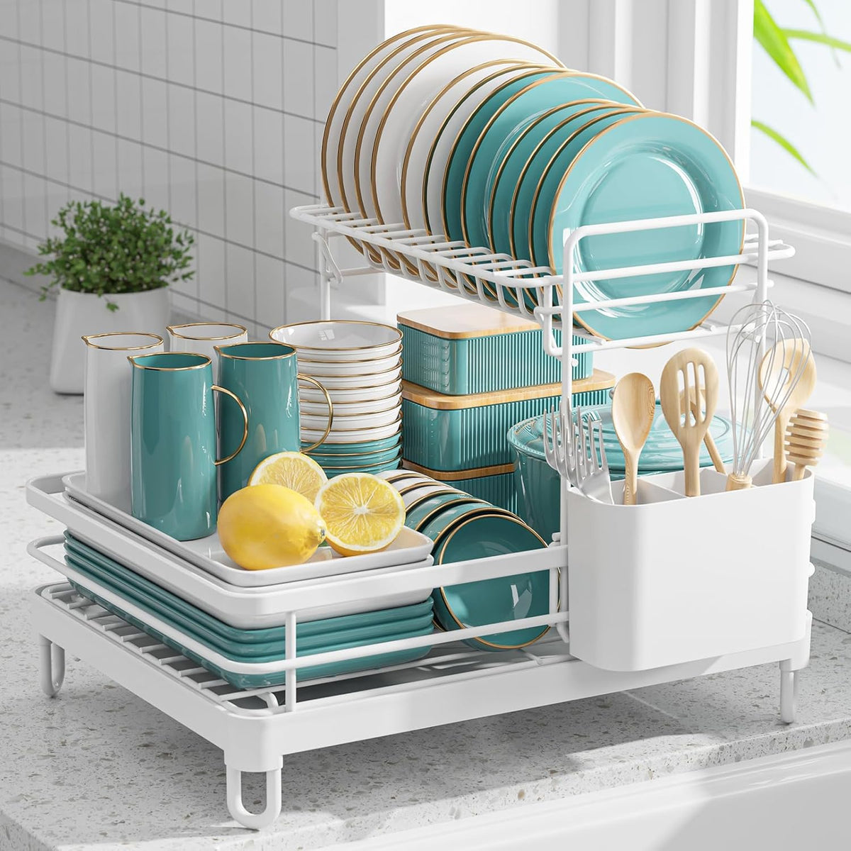 Dish Drying Rack - X-Large Stainless Steel Dish Rack for Kitchen Counter, 2-Tier Kitchen Organizers
