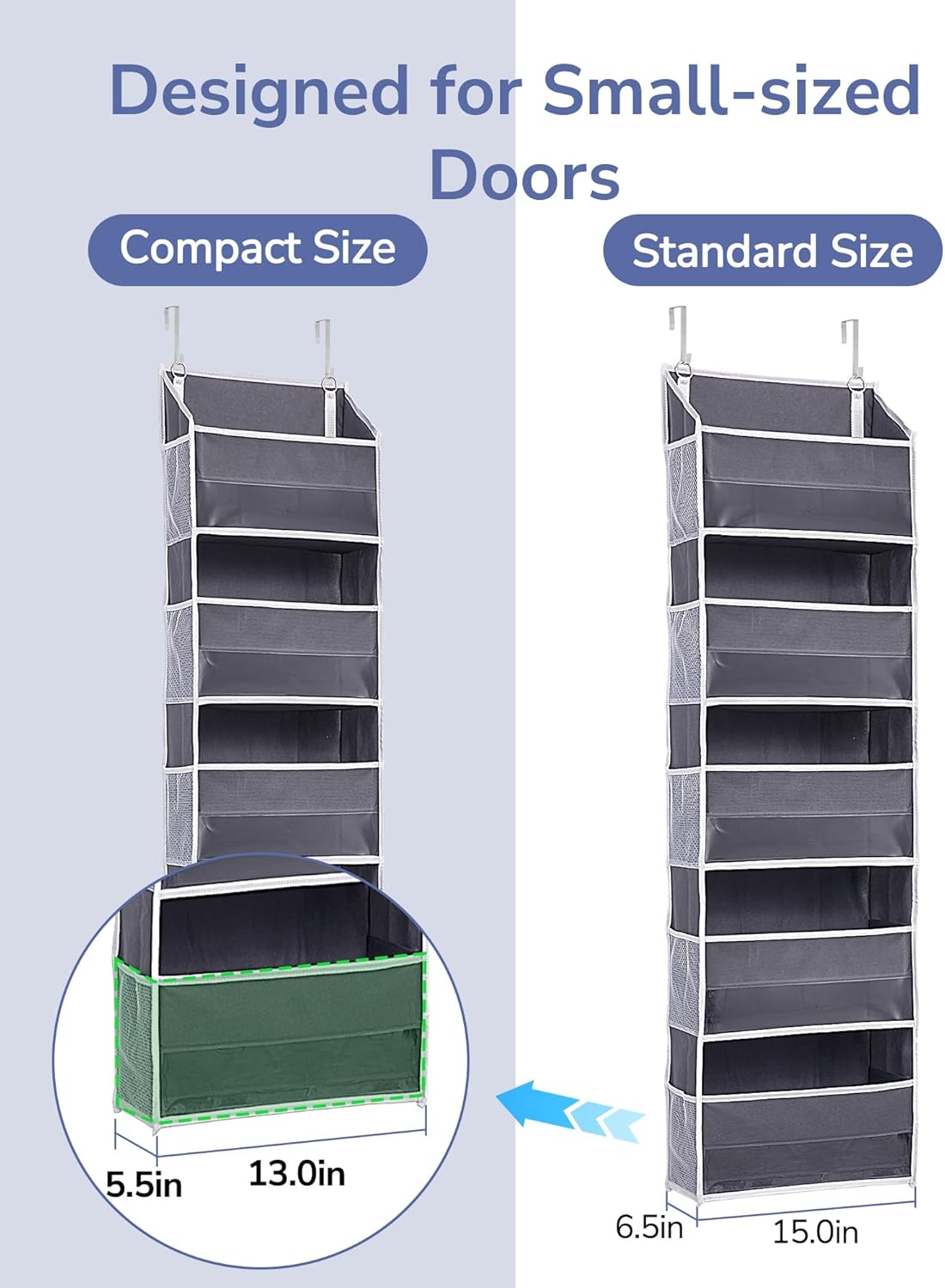 ULG 1 Pack Compact Size Over Door Organizer Slim Door Storage for Small-Sized Doors, 5 Shelves
