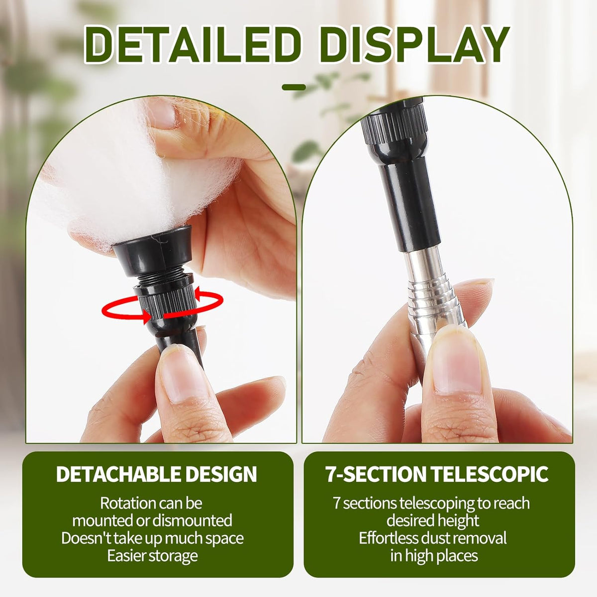 Extendable Lambswool Duster 25-64" Retractable Telescopic Handle Removable Head Multi-Surface