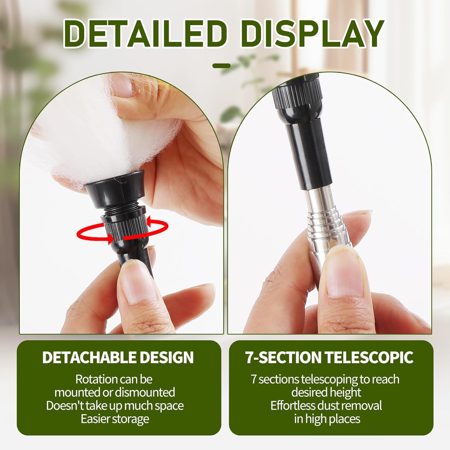 Extendable Lambswool Duster 25-64" Retractable Telescopic Handle Removable Head Multi-Surface