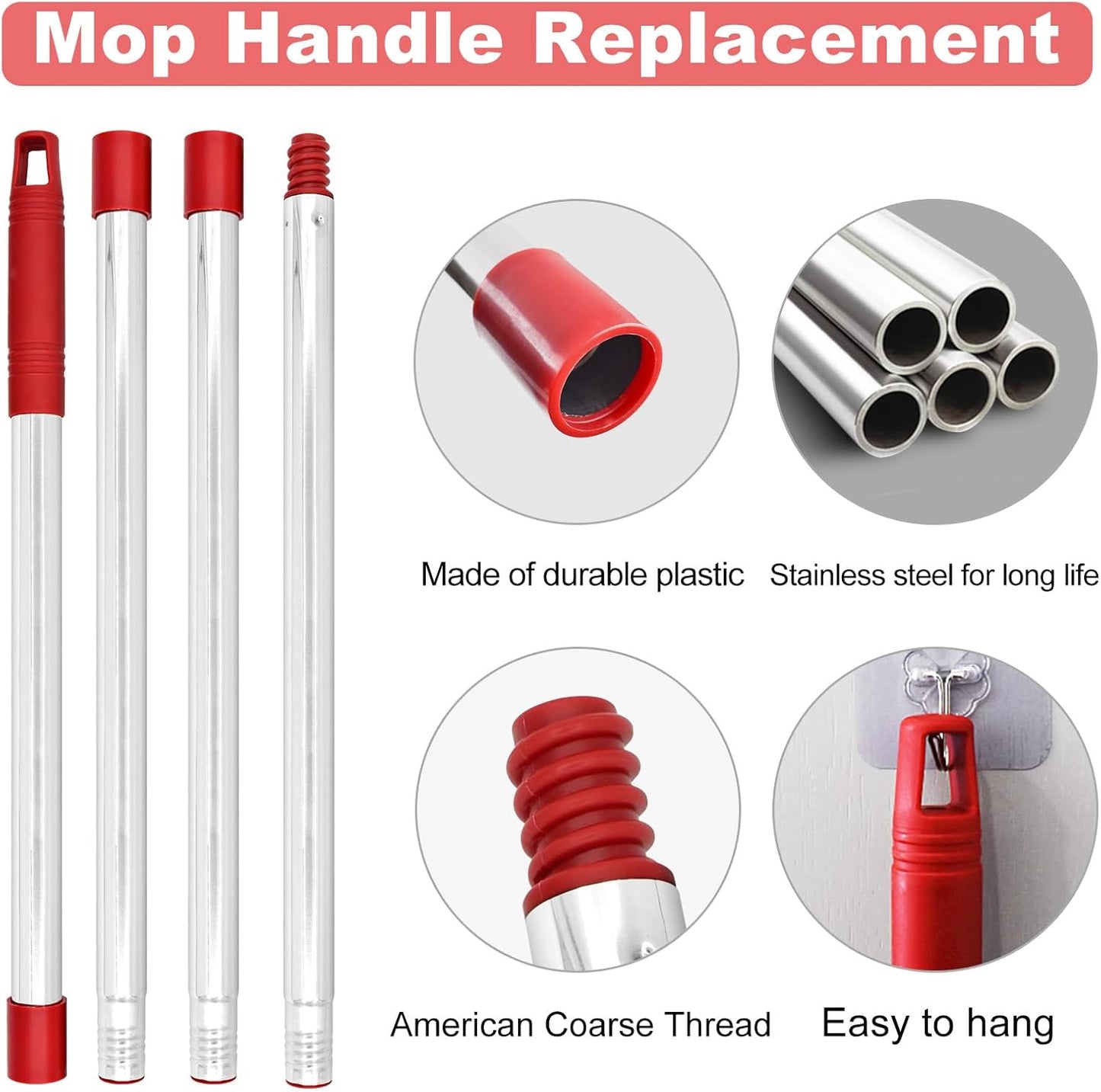 Mop Handle for O Cedar,2 Spin Mop Base for Ocedar, Mop Stick Pole Handle Adjustable 30-58" and