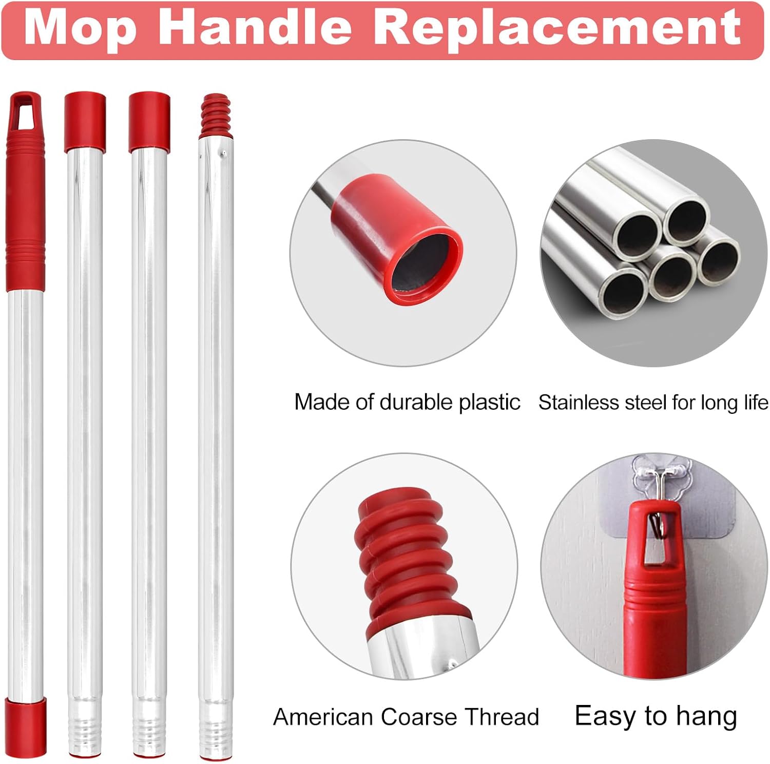 Mop Handle for O Cedar,2 Spin Mop Base for Ocedar, Mop Stick Pole Handle Adjustable 30-58" and
