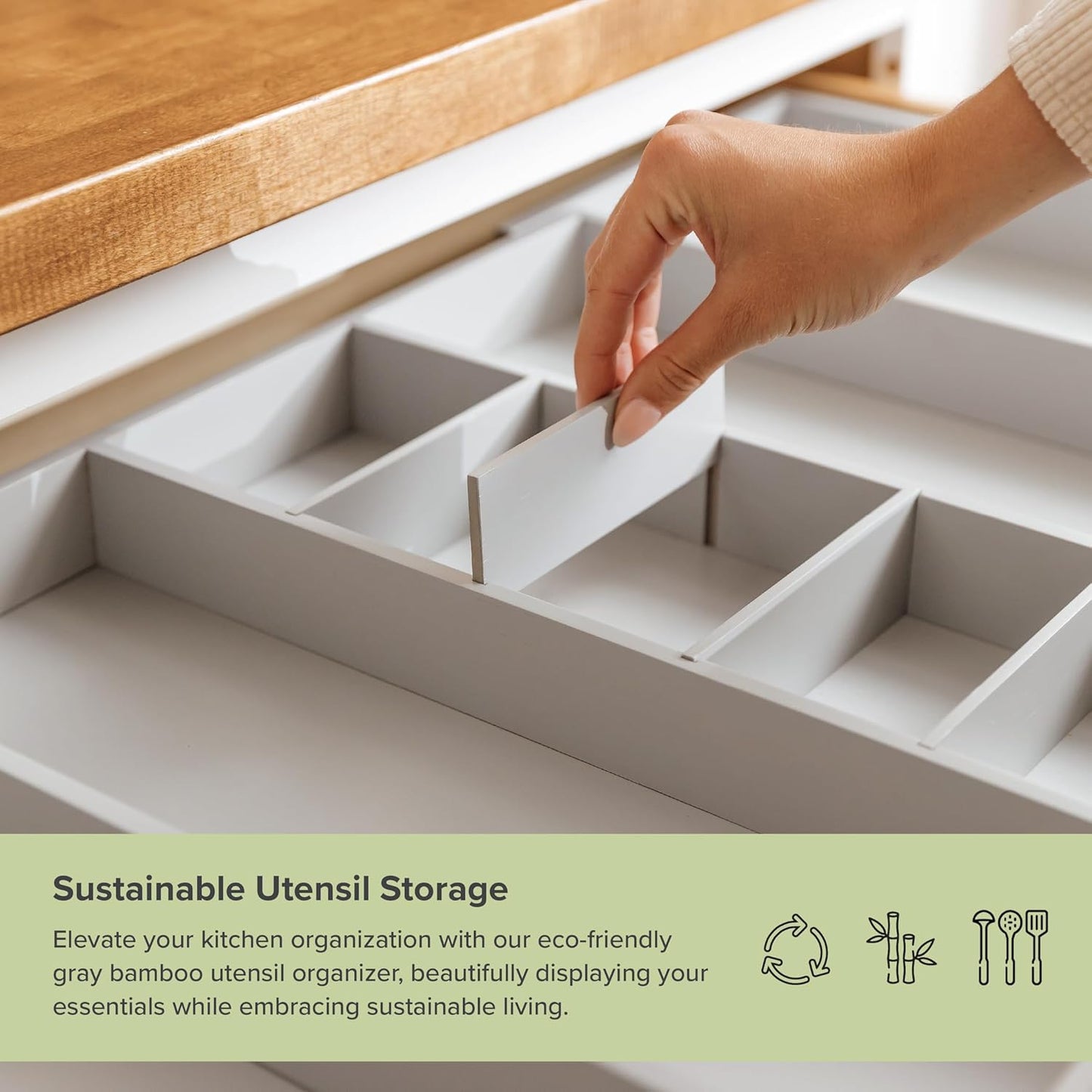 KitchenEdge Adjustable Kitchen Drawer Organizer for Utensils and Junk, Food-Safe Contract Grade