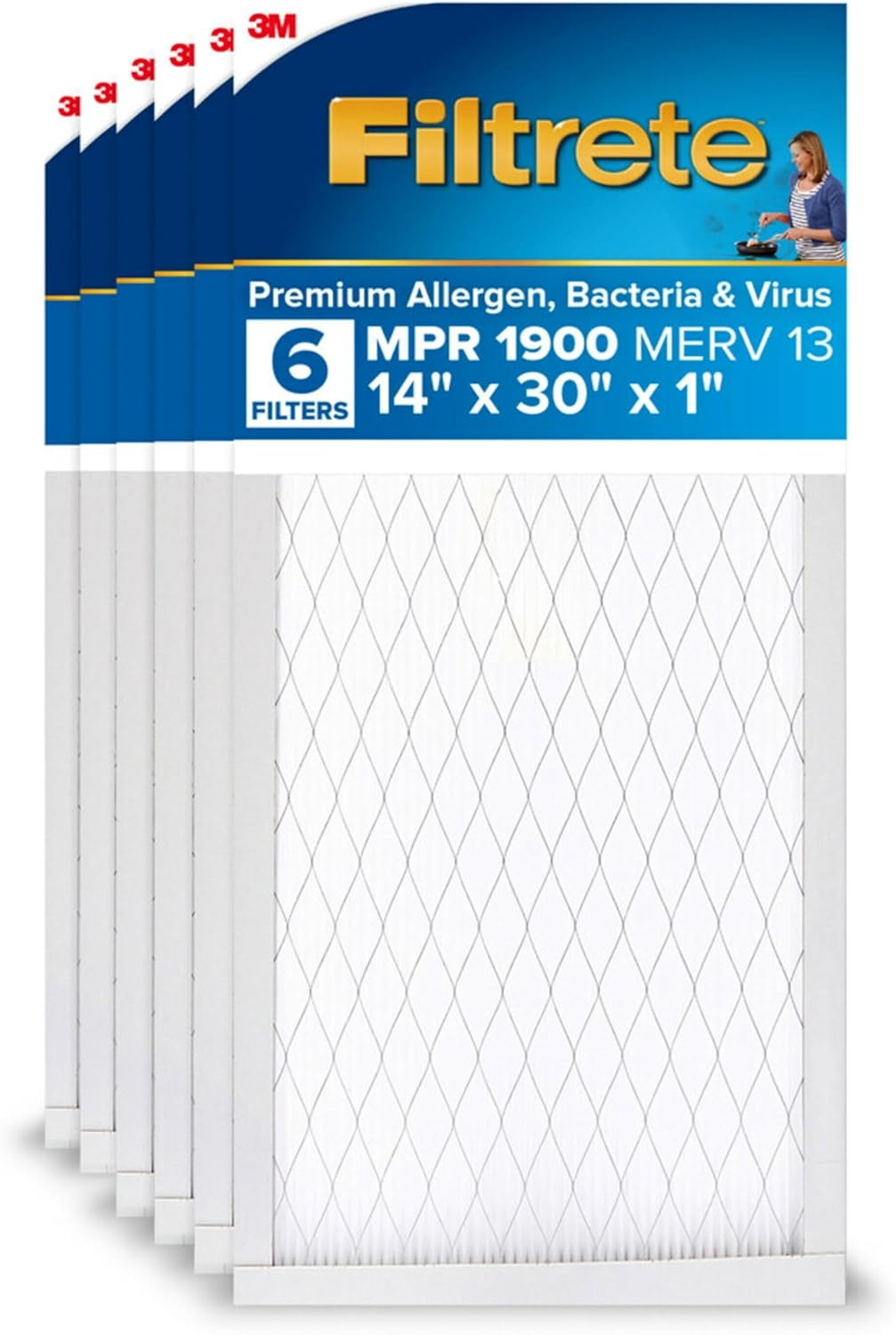Filtrete 14x30x1 AC Furnace Air Filter, MERV 13, MPR 1900, Premium Allergen, Bacteria & Virus