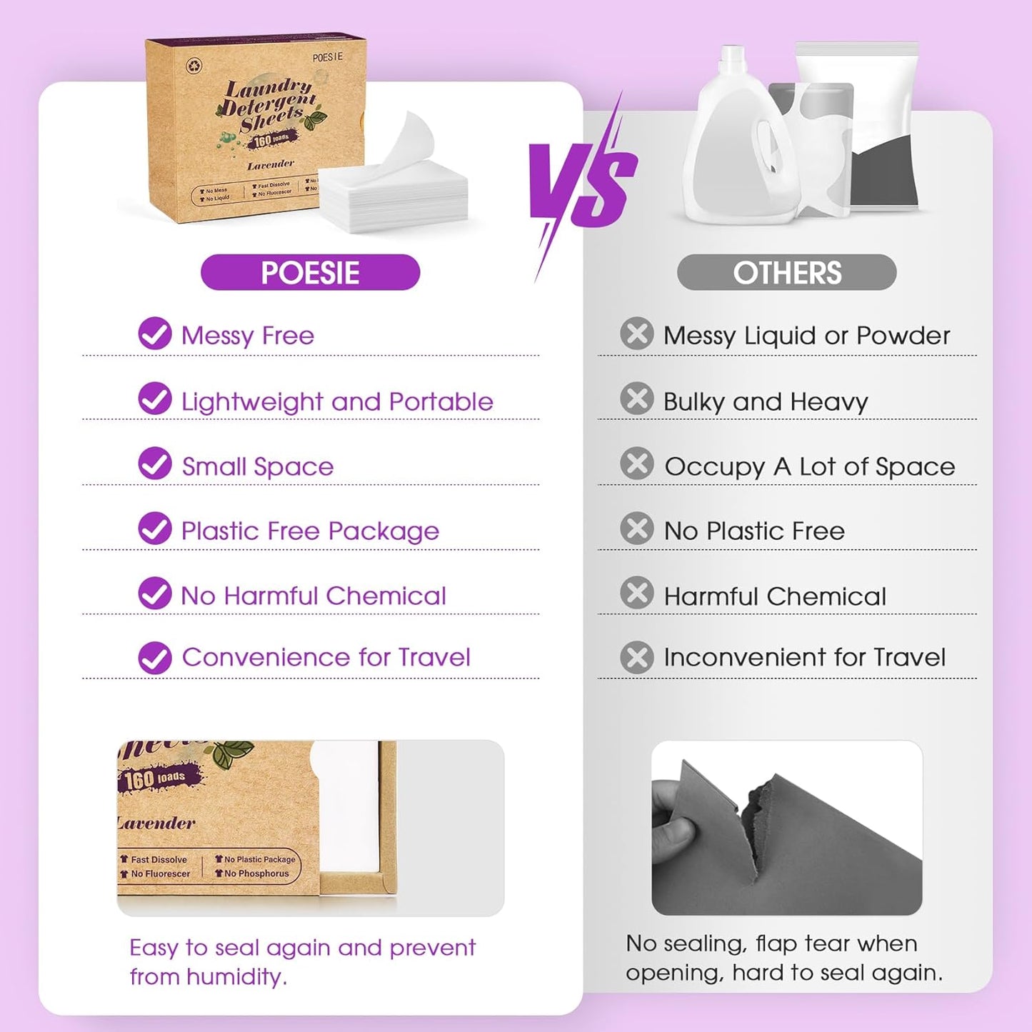 Poesie Laundry Detergent Sheets Lavender Scent 3 Pack 480 Sheets 240 Loads Laundry Strips No