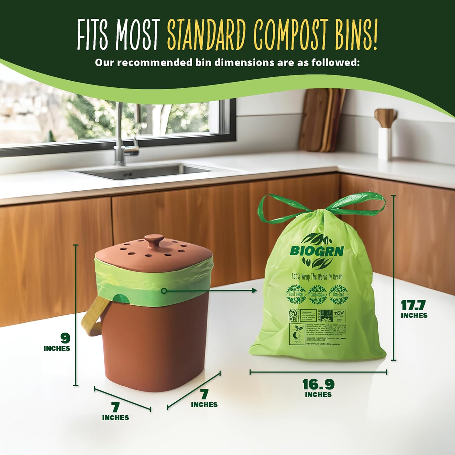 2.6-3 Gallon Compostable Trash Bags Drawstring 50 Bags Extra Thick 1 Mil 11.36 Liter Small