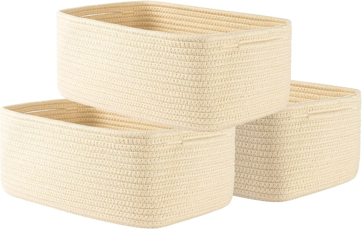 Small Woven Basket, 13.5 x 9.5 x 5 Inches, Storage Basket for Organizing, Cute Small Rope Shelf
