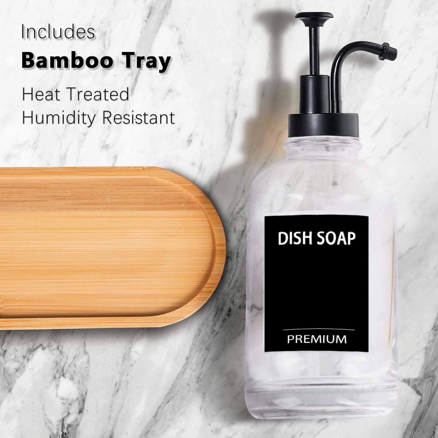 Dish Soap Dispenser for Kitchen, Hand Glass Soap Dispenser Set with Pump, Tray, Funnel for