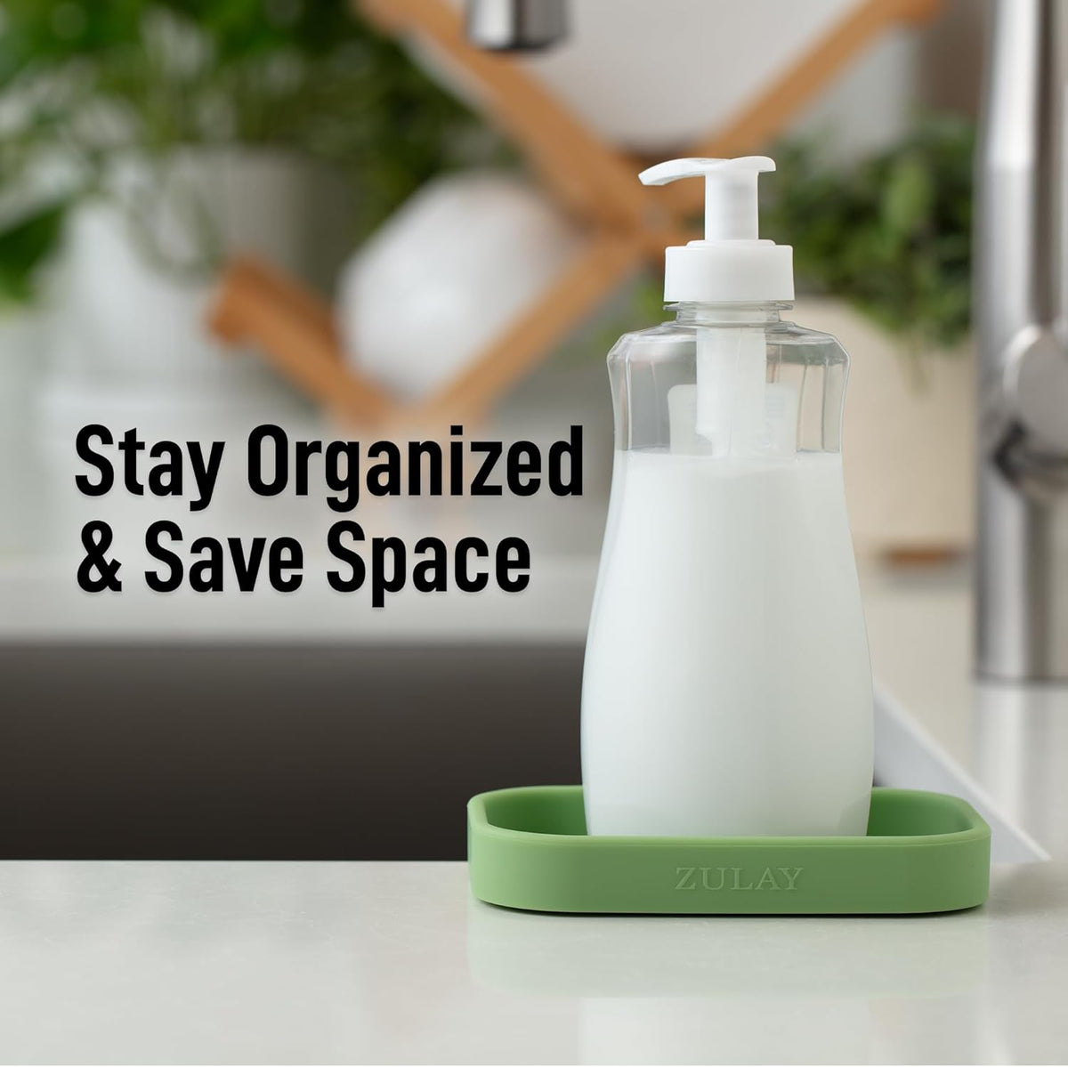 Zulay Small Silicone Sponge Holder (4.9x3.3”) – Space-Saving Sink Organizer Tray for Sponge, Soap