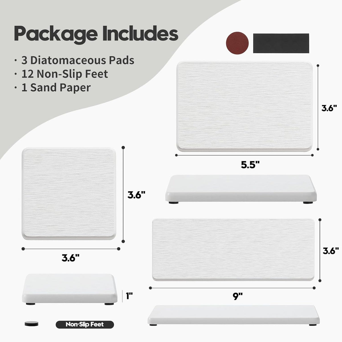 3PCS Bathroom Sink Vanity Trays, Quick Stone Drying Mat Dish Soap Dispenser Sponge Holder for