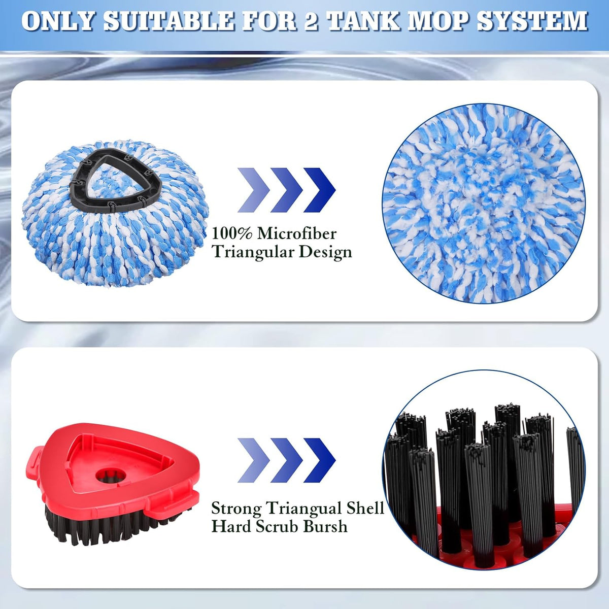4 Pack Spin Mop Replacements Heads Compatible for Oceda RinseClean 2-Tank System,Microfiber Spin
