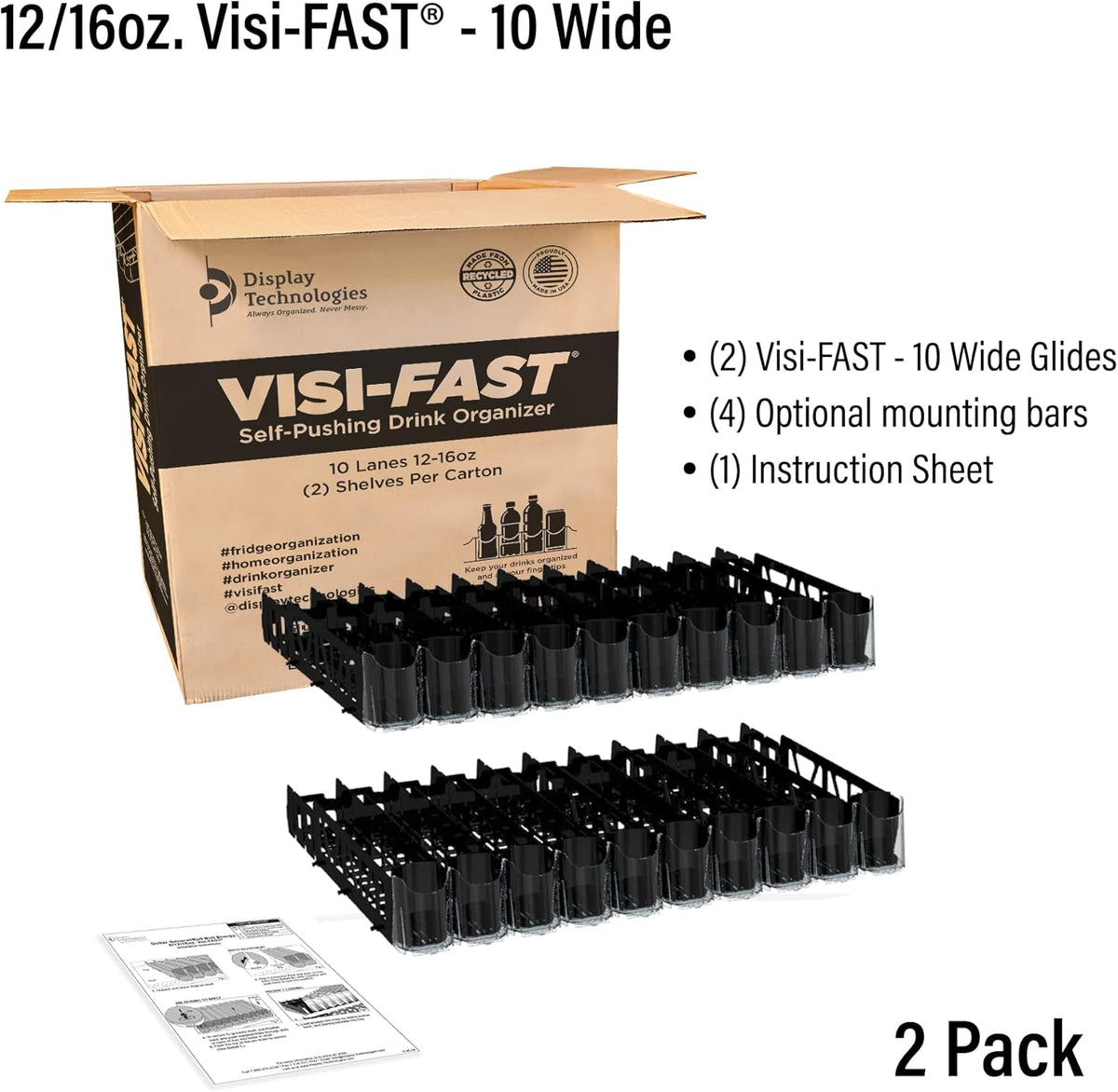 Visi-FAST Spring Push Drink Dispenser, Refrigerator Organizers and Storage for 12/16 oz Beverages