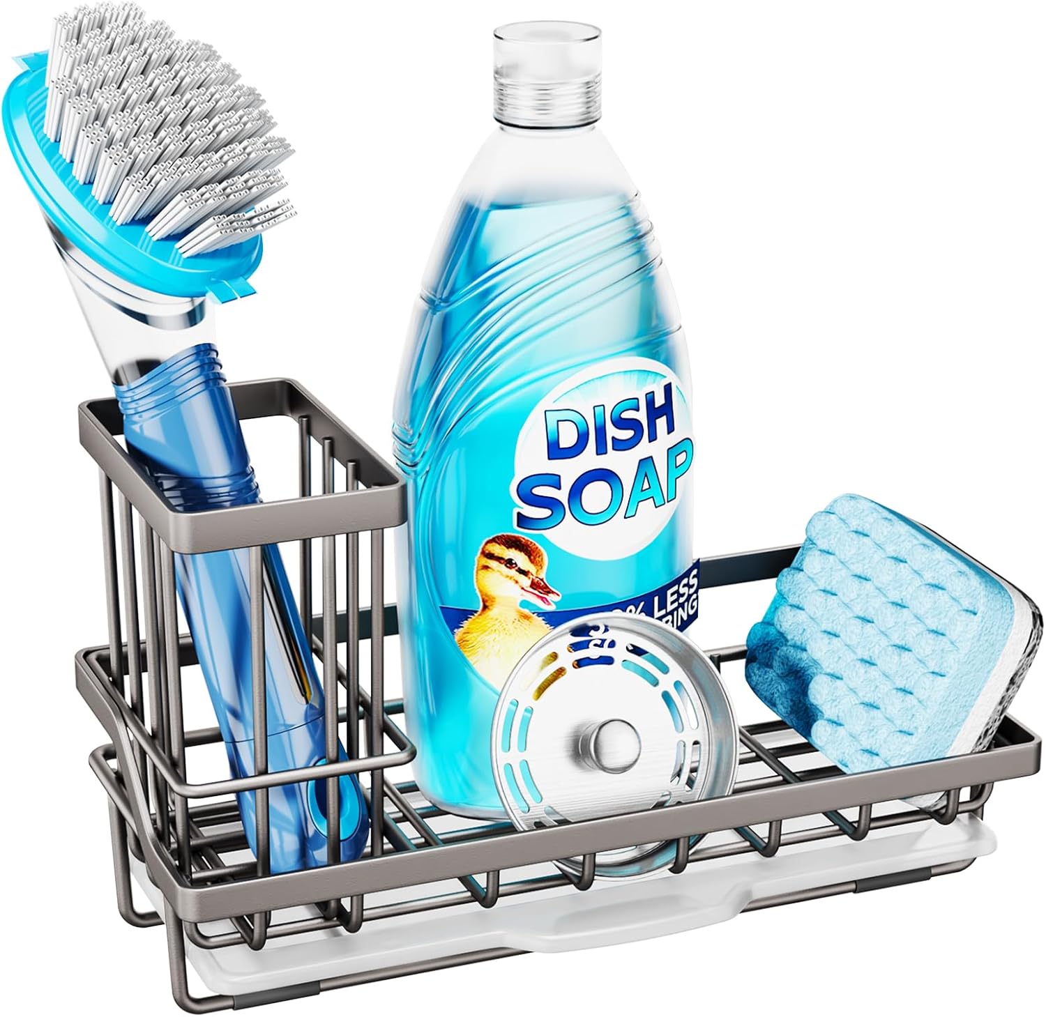 Consumest Sponge Holder for Kitchen Sink, Sink Caddy Organizer with Removable Drip Tray, Countertop