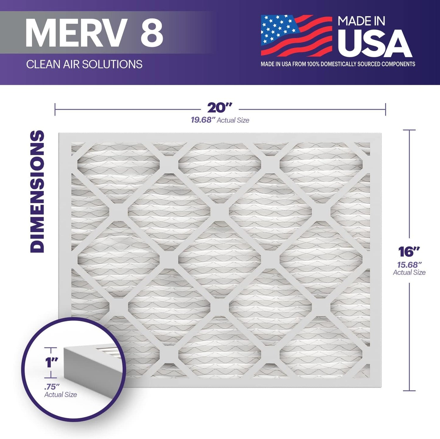 BNX TruFilter 16x20x1 Air Filter MERV 8 (6-Pack) - MADE IN USA – Dust & Pet Defense Electrostatic