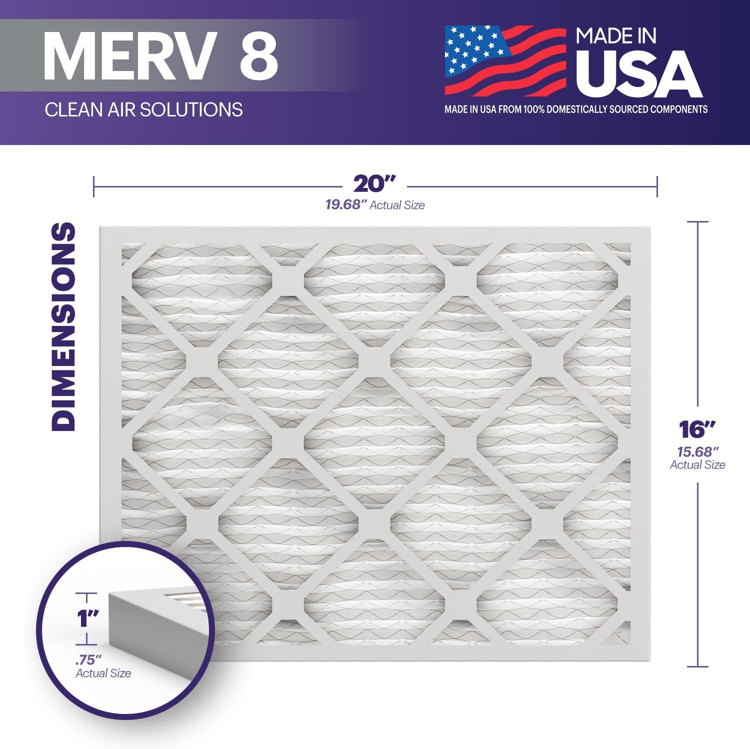 BNX TruFilter 16x20x1 Air Filter MERV 8 (6-Pack) - MADE IN USA – Dust & Pet Defense Electrostatic