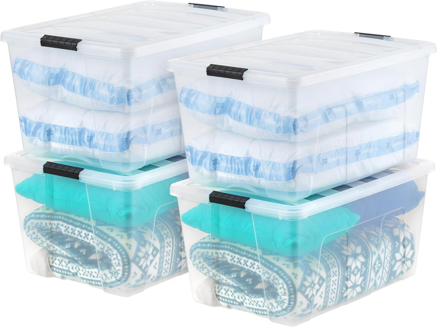 IRIS USA 94 Qt Stackable Plastic Storage Bins with Lids, 4 Pack - BPA-Free, Made in USA