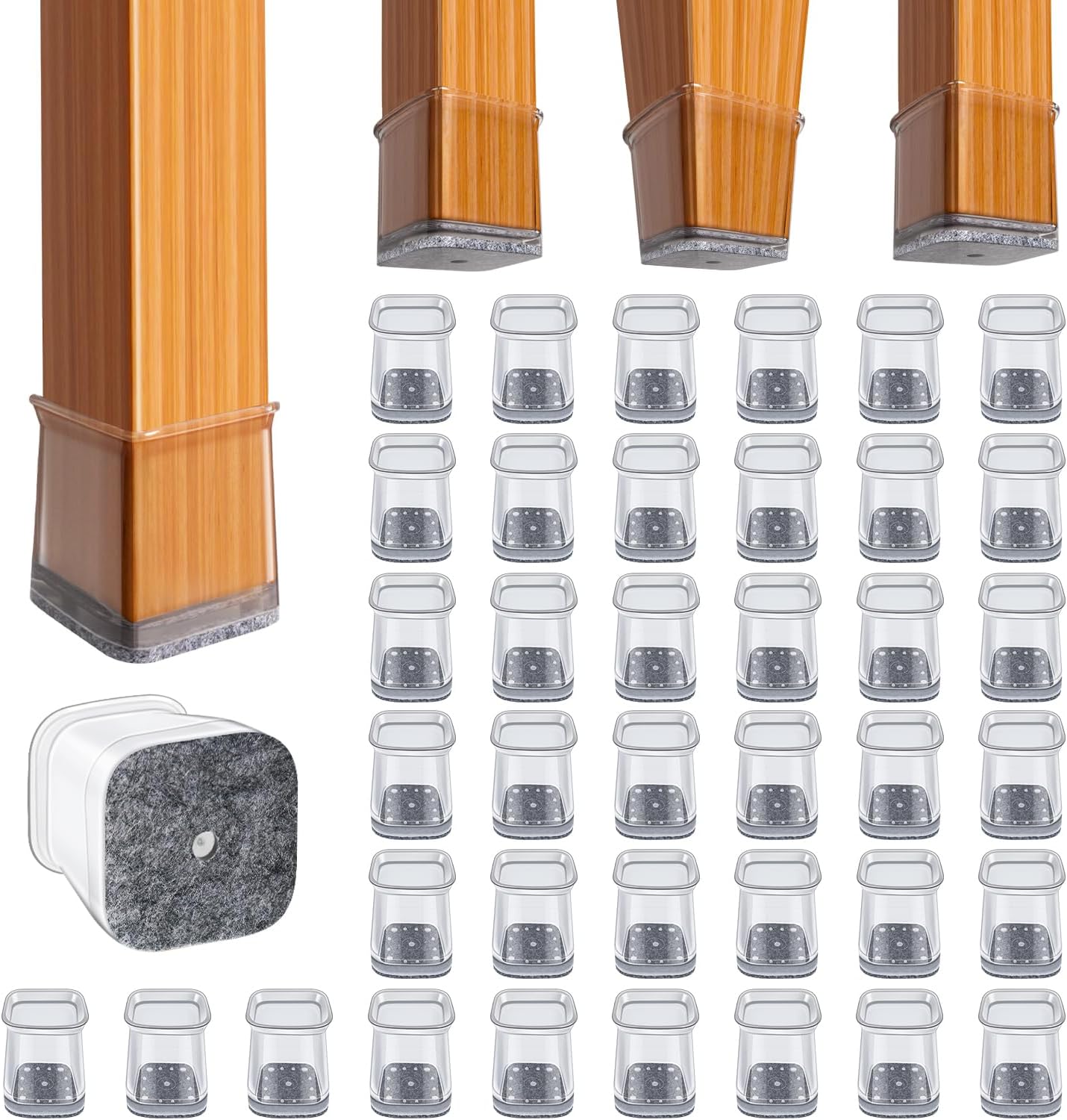 BUMACO Chair Leg Floor Protectors Square Chair Leg Protectors for Hardwood Floors Silicone Pads