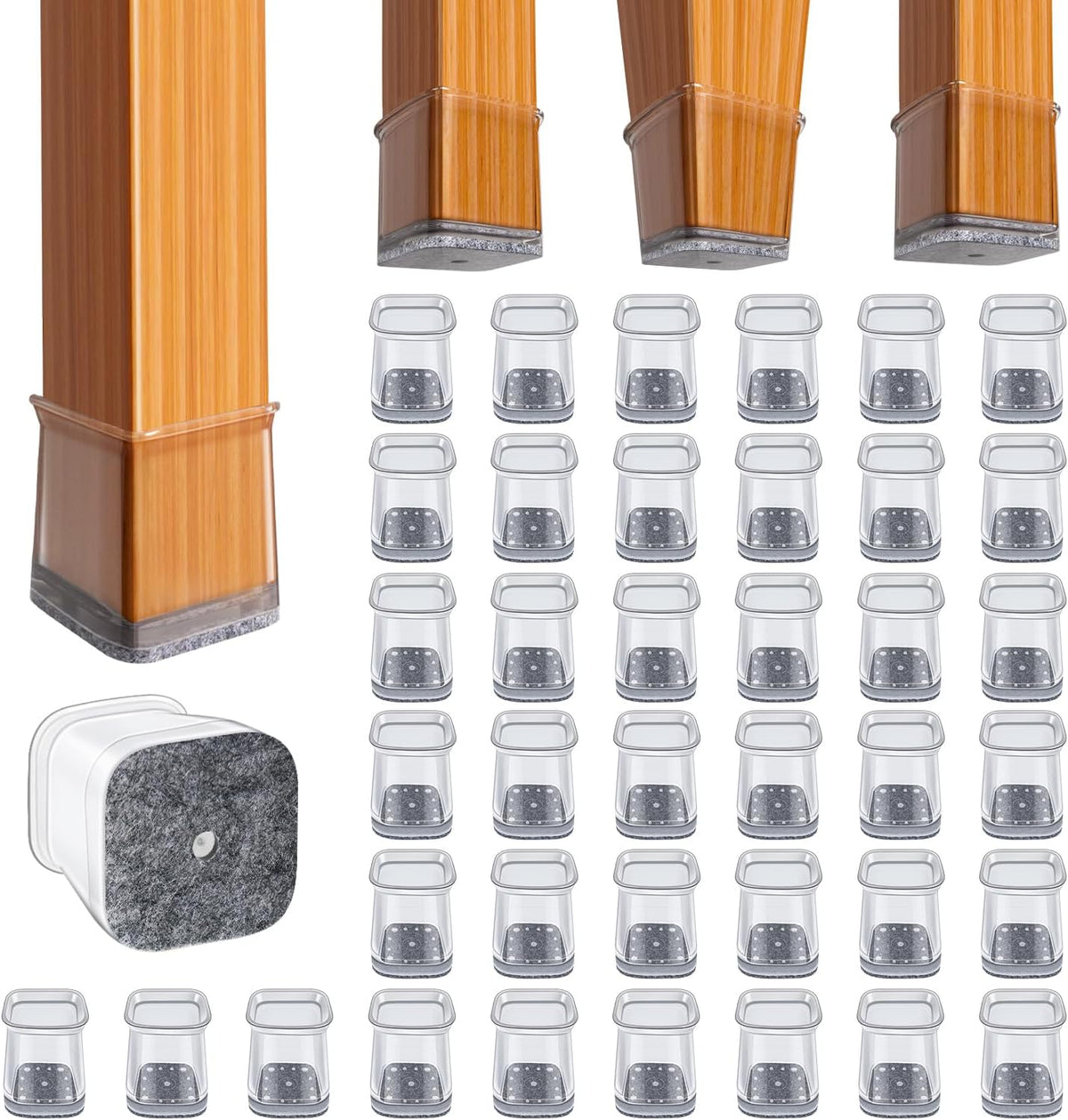BUMACO Chair Leg Floor Protectors Square Chair Leg Protectors for Hardwood Floors Silicone Pads