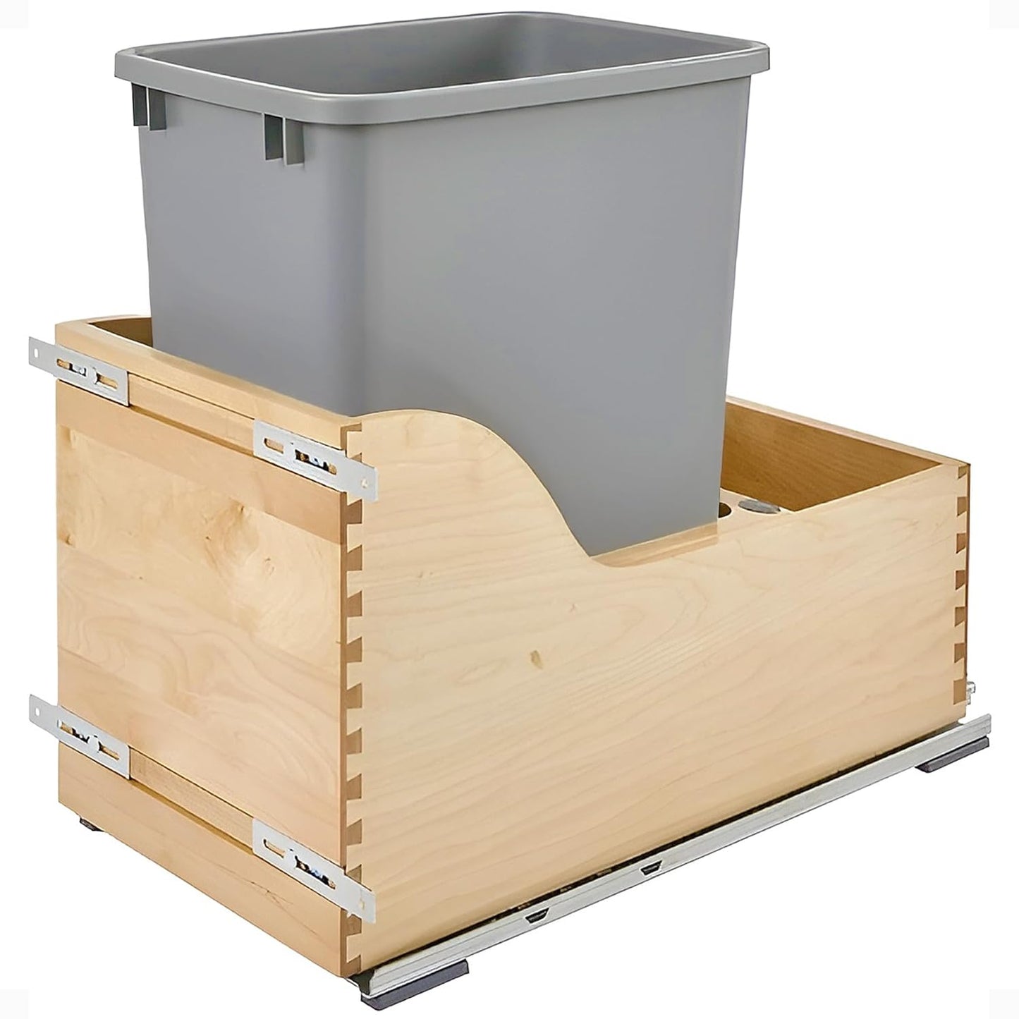 Rev-A-Shelf Pullout Trash Can for Kitchen Cabinet, Single 35 Qt Bin with 12" Wood Frame - Large