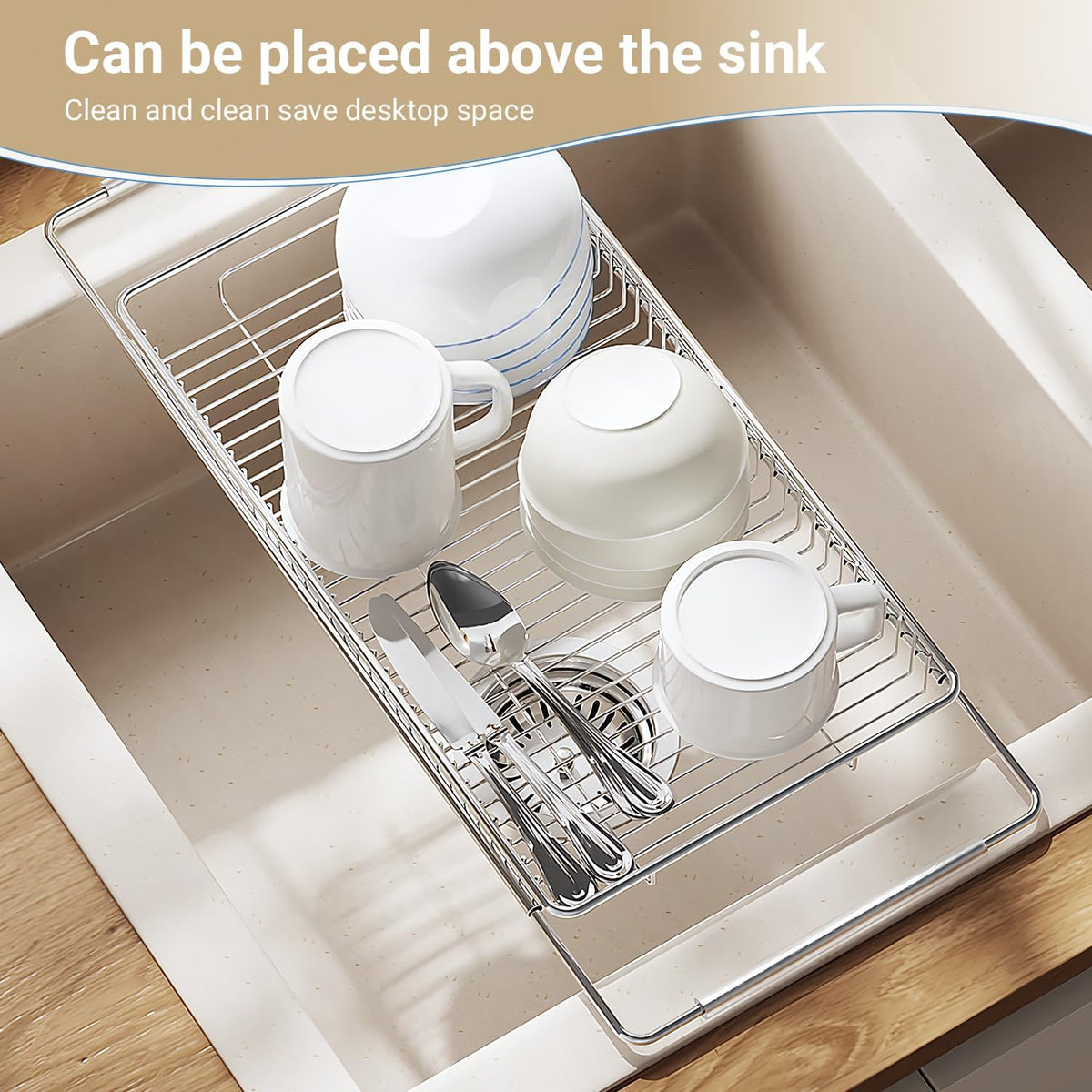 Dish Drying Rack, Stainless Steel Extendable Organizer for Kitchen Counter, Dish Dryer Rack for