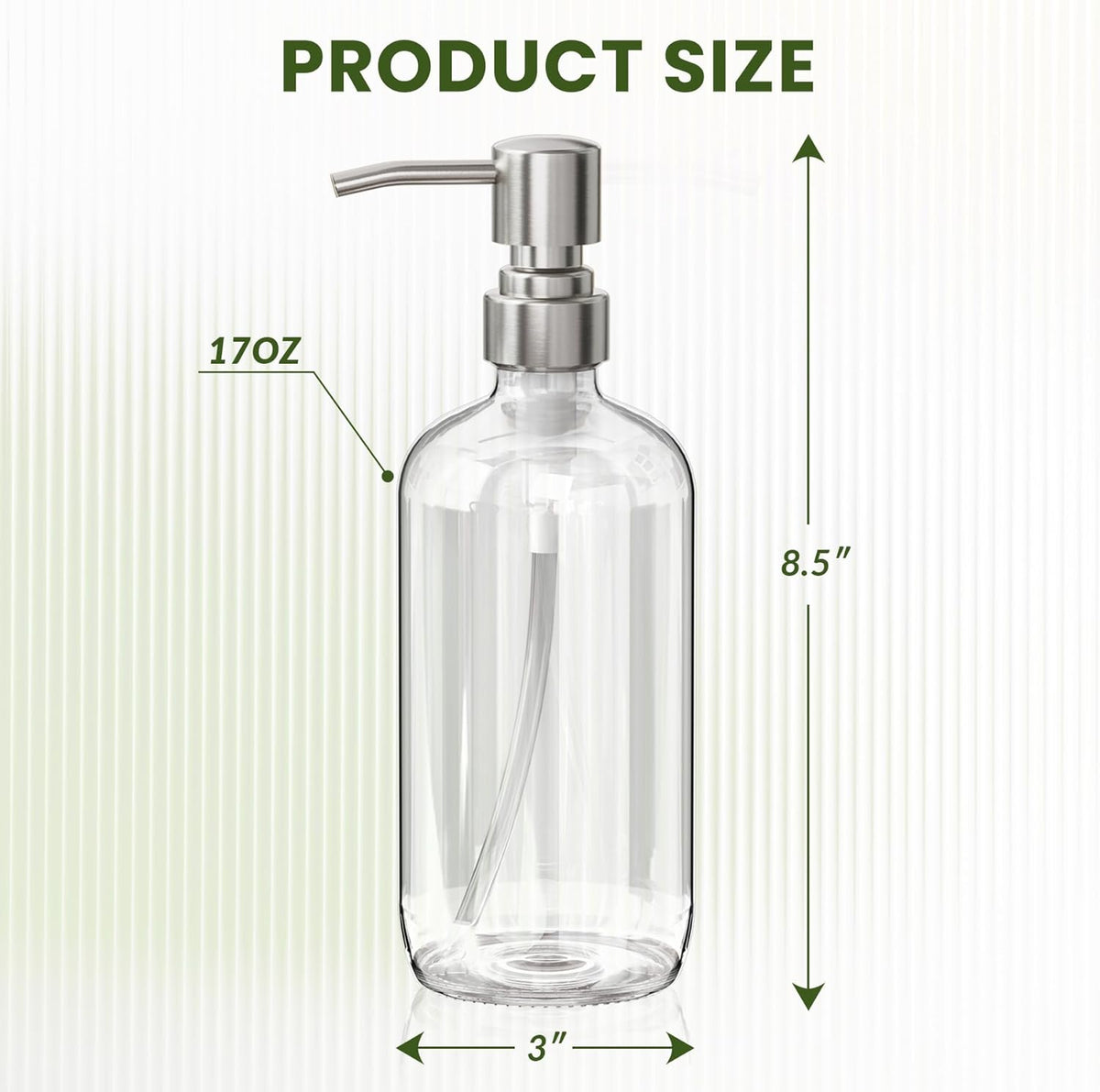 AmazerBath Soap Dispenser, 2 Pack Glass Soap Dispenser with Pump Stainless Steel, 17 Oz Hand Soap