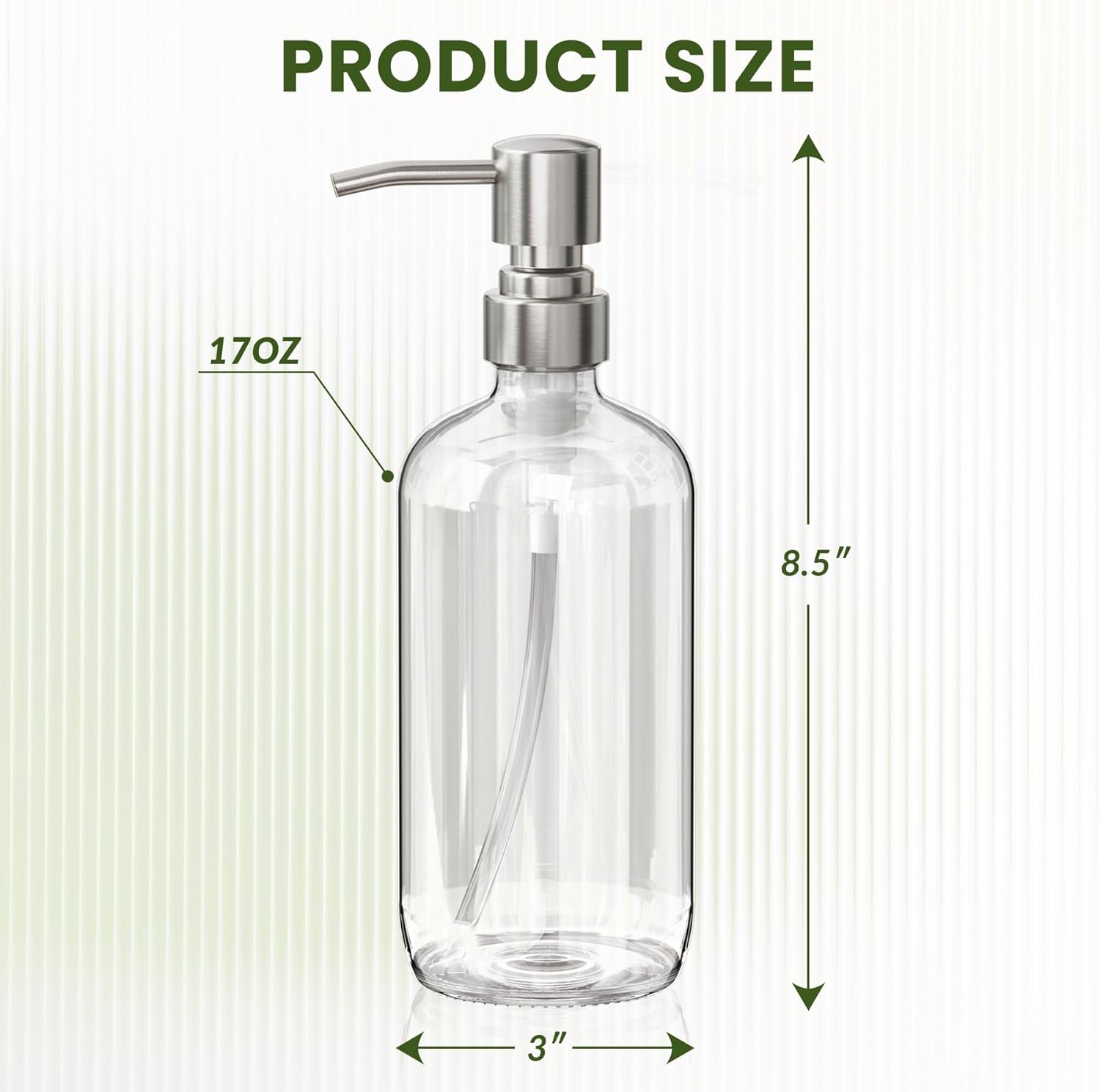 AmazerBath Soap Dispenser, 2 Pack Glass Soap Dispenser with Pump Stainless Steel, 17 Oz Hand Soap