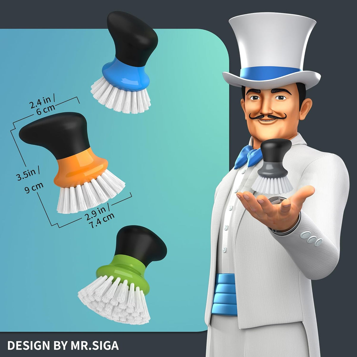 MR.SIGA Dish Scrub Brush, Palm Brush Dish Scrubber with Ergonomic Grip, Kitchen Brushes for Dishes