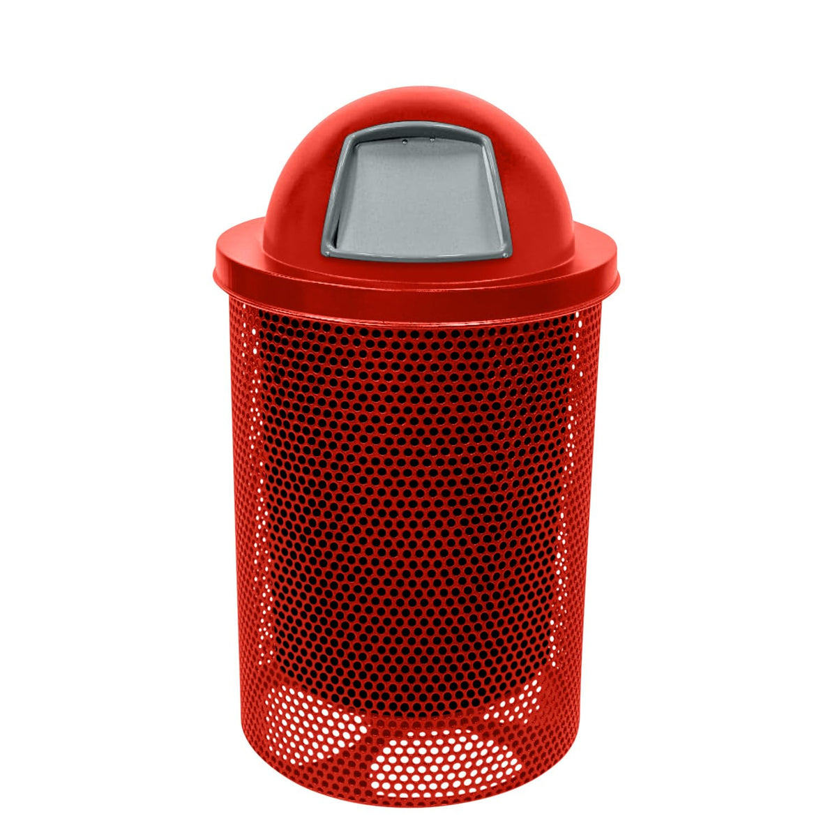 COATEDOUTDOORFURNITURE RDT-P-RED Heavy Duty Round Trash Receptacle with Dome Top, Liner Included