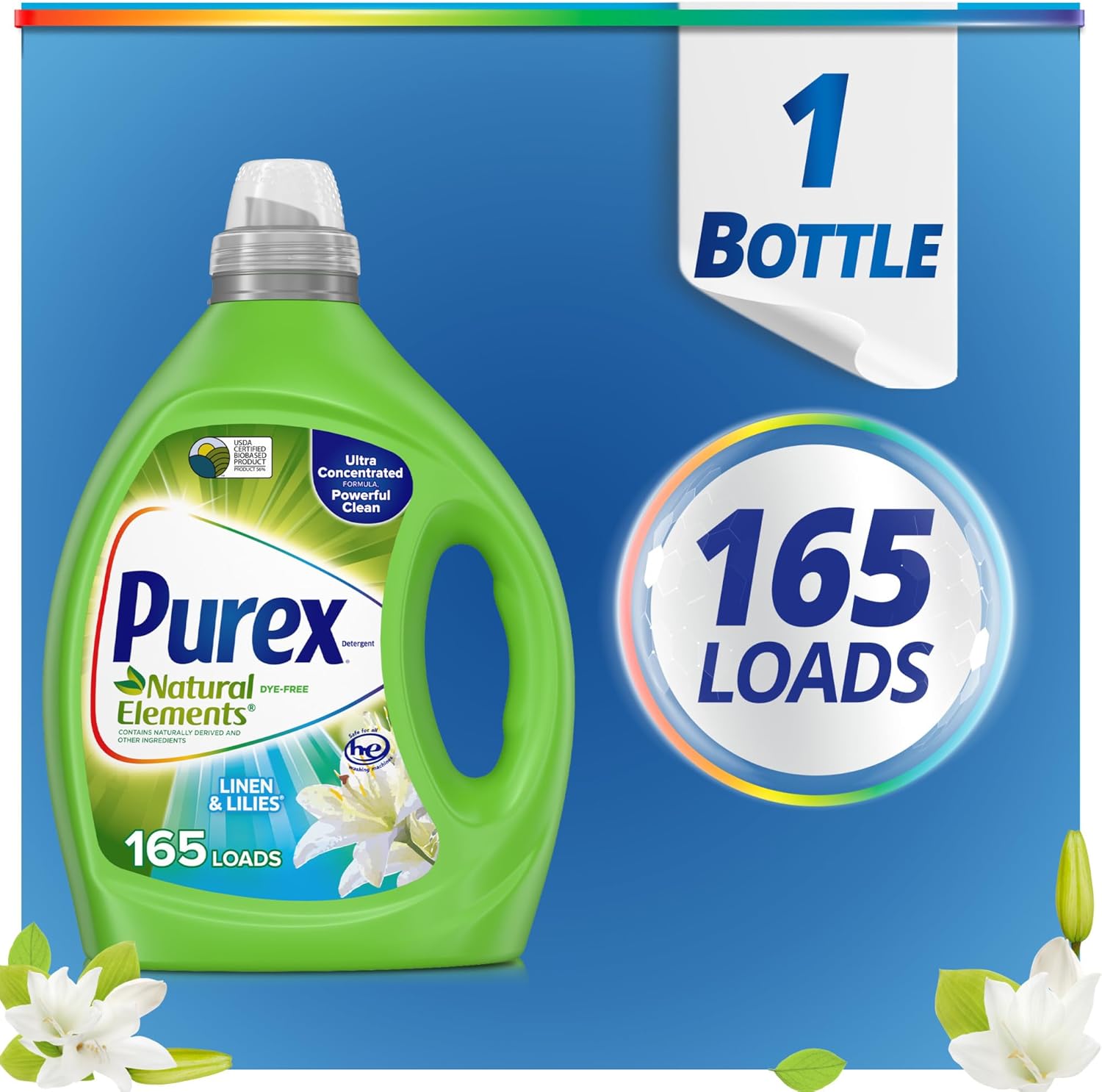 Purex Liquid Laundry Detergent, Ultra Concentrated, Natural Elements Linen & Lilies, 82.5 Ounce