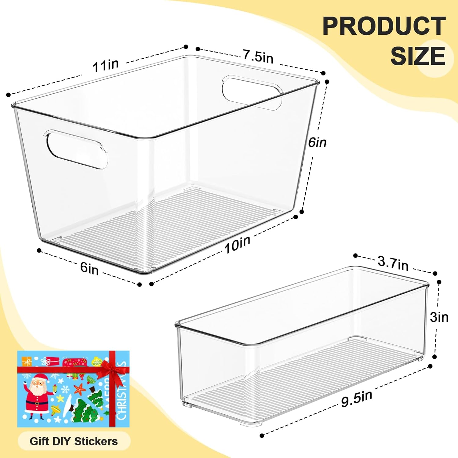 Set of 4 Clear Plastic Storage Bins, 2 Large +2 Small Pantry Organizers and Storage Containers for