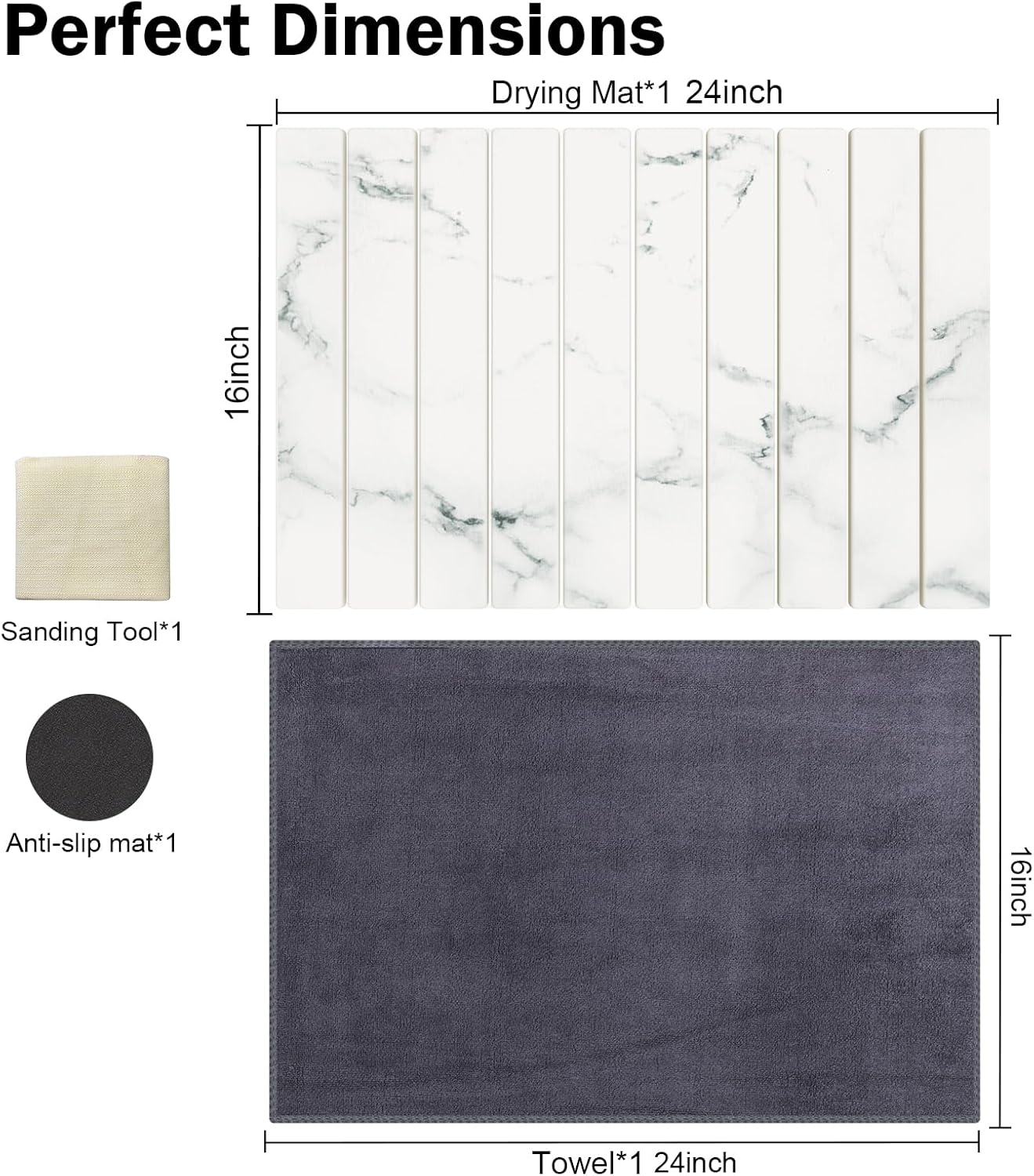 Stone Dish Drying Mat for Kitchen Counter,24"(L)×16"(W) Collapsible Fast-Drying Diatomaceous Earth