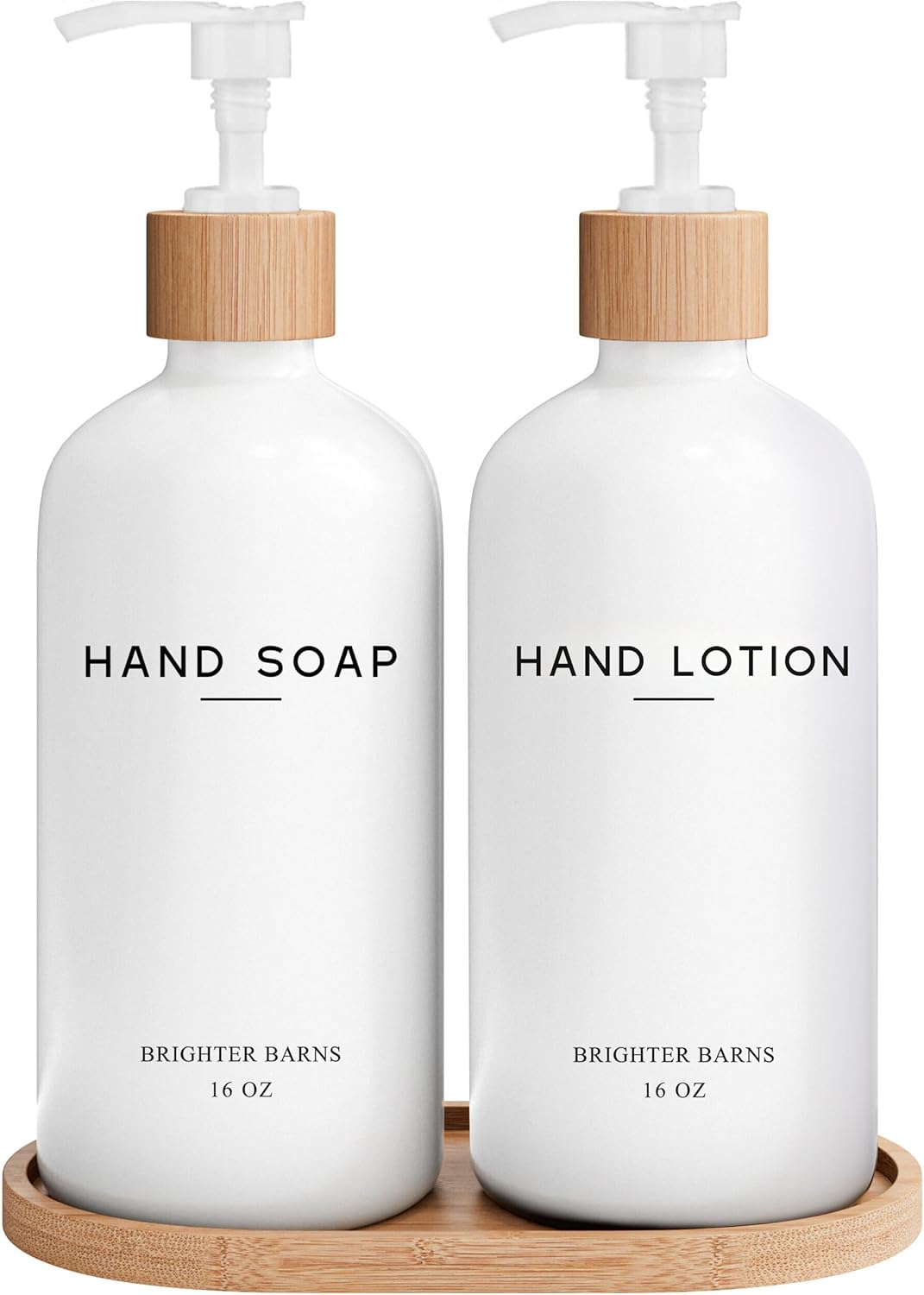 White Glass Soap and Lotion Dispenser Set with Tray by Brighter Barns - Hand Soap Dispenser