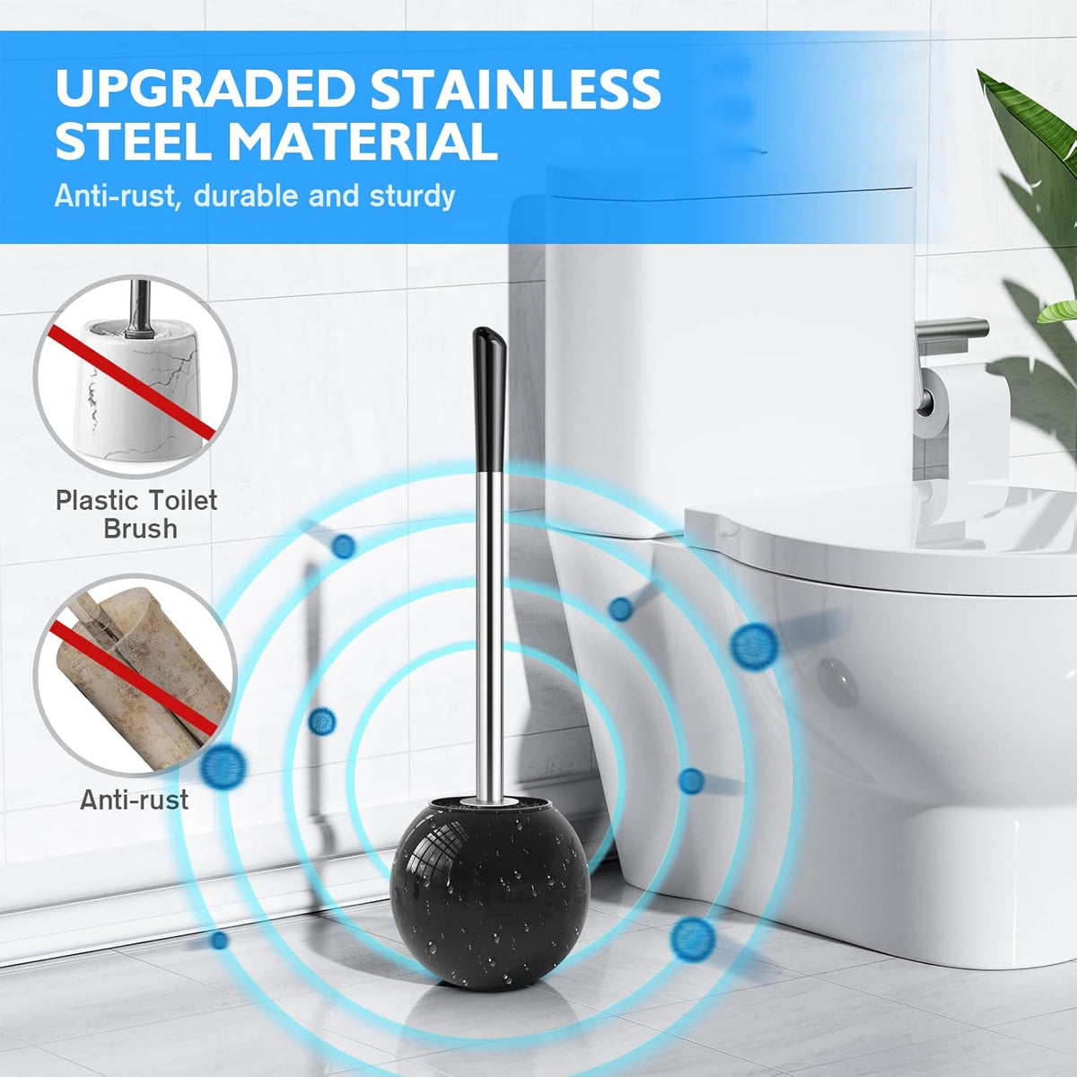 Toilet Brush and Holder 2 Pack, 304 Stainless Steel Toilet Brush with Extended and Durable