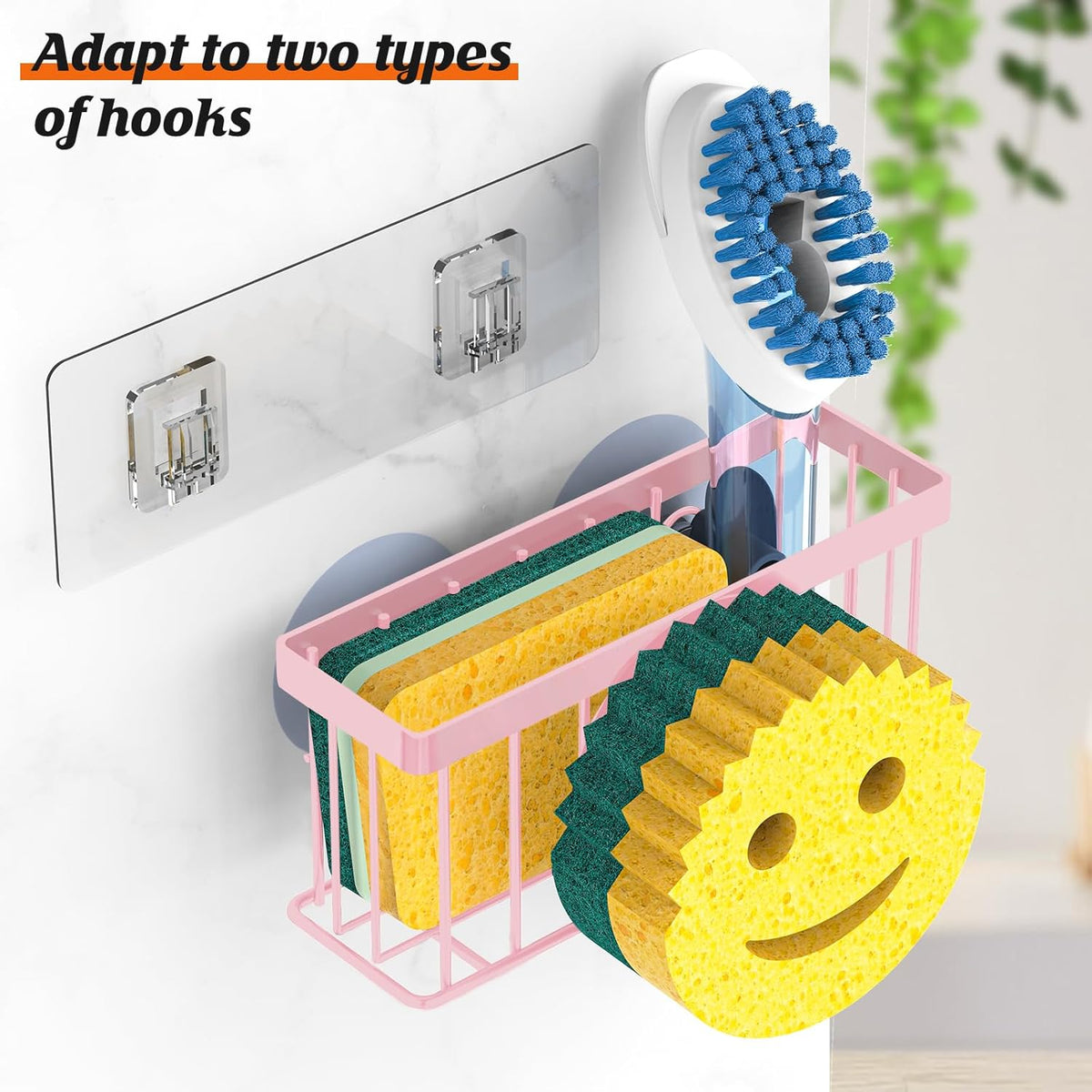 Sponge Holder Smiley Face,Sink Caddy,Sink Organizer with 2 Suction Cups/1 Adhesive Strips,Designed