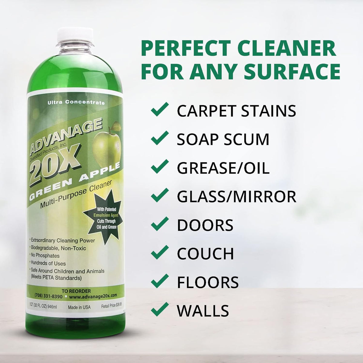 Advanage 20X All Purpose Cleaner Concentrate – Green Apple Eco-Friendly Heavy Duty Degreaser