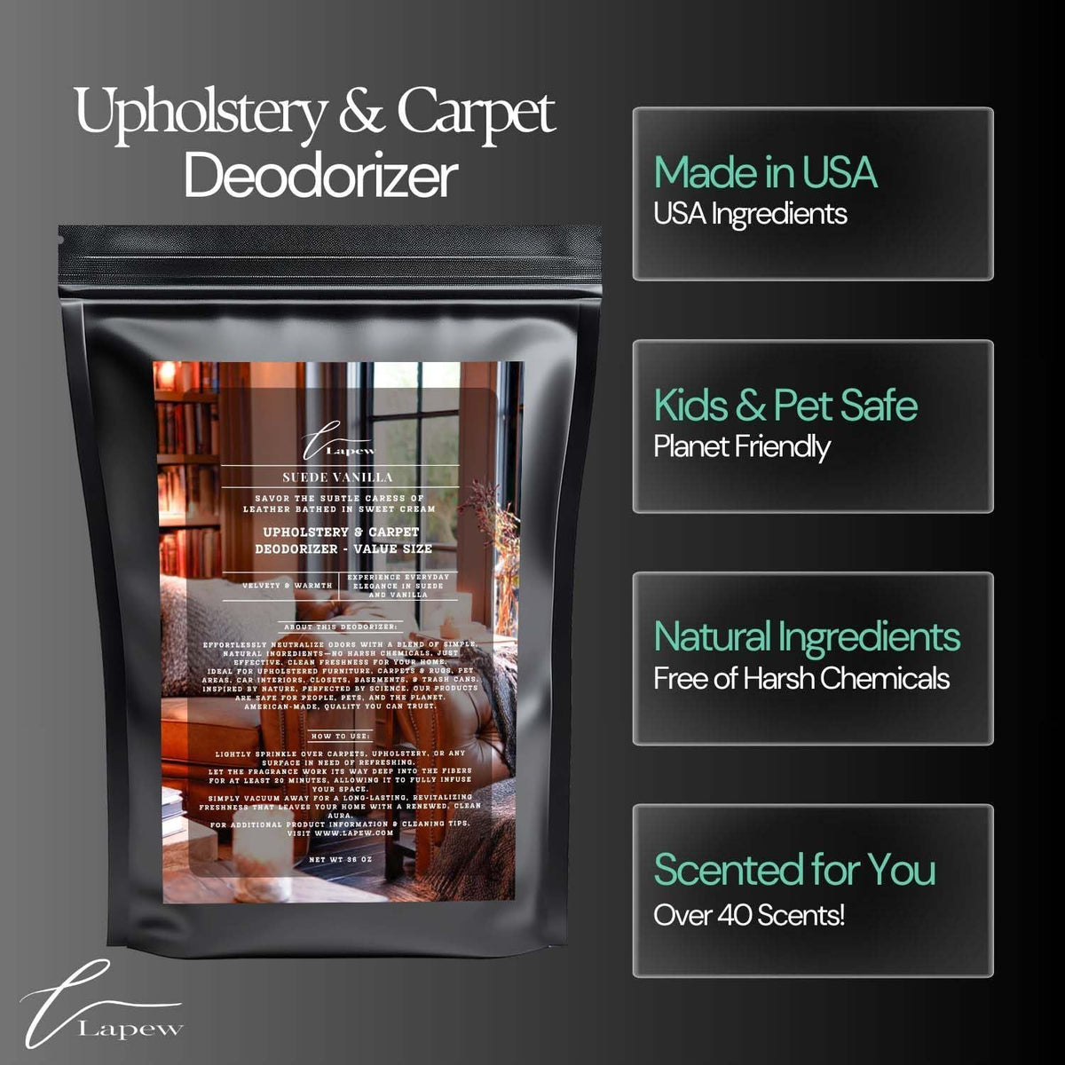 Suede Vanilla Carpet Freshener Powder Refill 36 oz | Powerful Odor Eliminator for Home | Upholstery