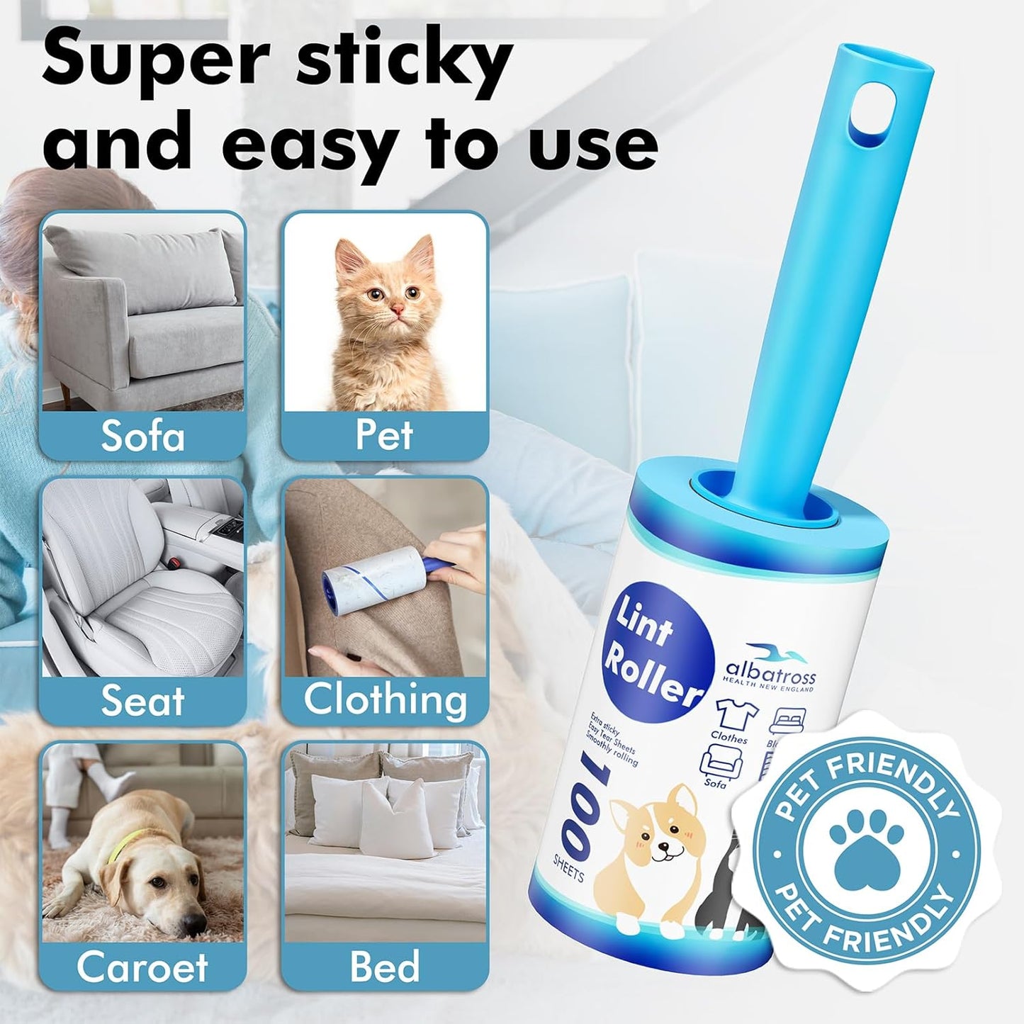 Lint Rollers for Pet Hair Extra Sticky, 1200 Sheets Mega Value Set Lint Rollers for Pet Hair