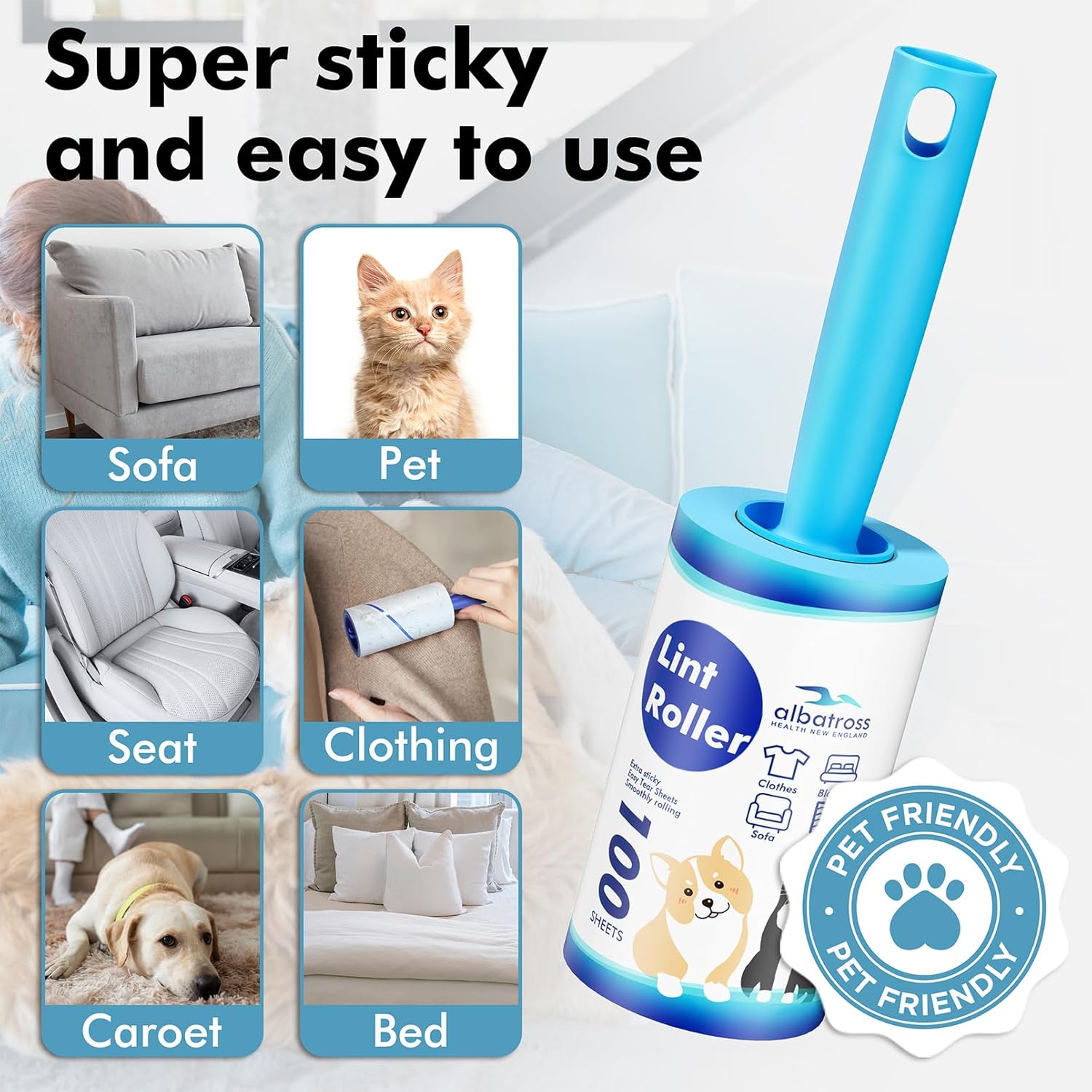 Lint Rollers for Pet Hair Extra Sticky, 1200 Sheets Mega Value Set Lint Rollers for Pet Hair