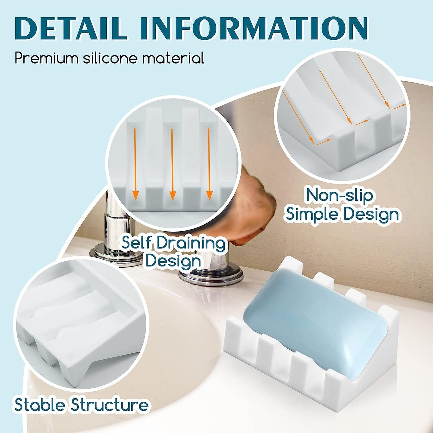 Silicone Soap Dish for Bar Soap Holder for Shower Bathroom Self Draining Waterfall Drying Tray Keep