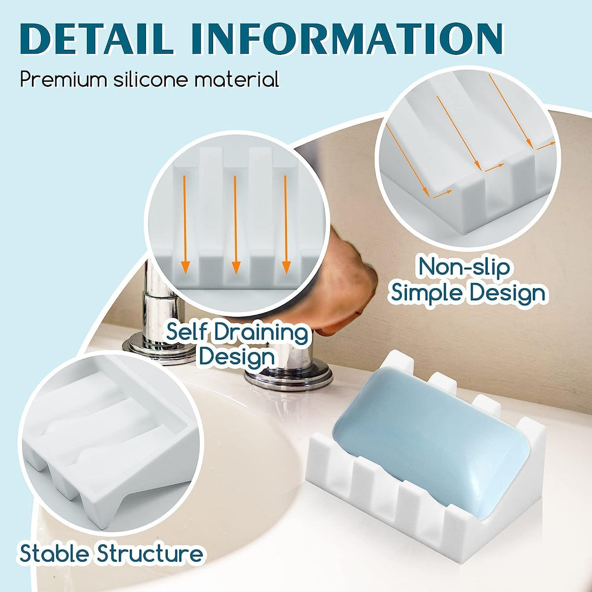 Silicone Soap Dish for Bar Soap Holder for Shower Bathroom Self Draining Waterfall Drying Tray Keep