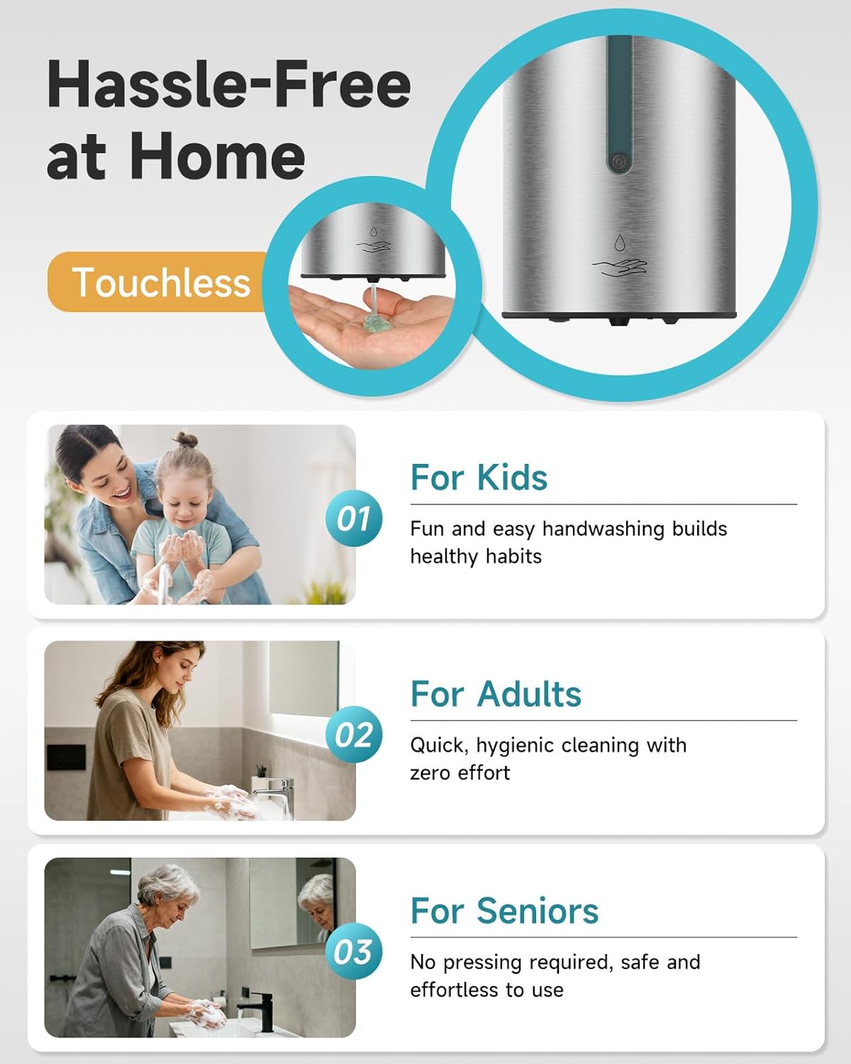 AIKE Automatic Wall Mount Liquid Soap Dispenser, Commercial Stainless Steel with 25oz Large