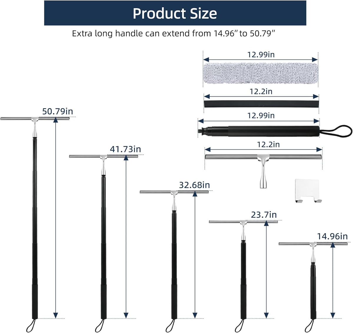 12-51’’ Telescopic Window Squeegee for Home, 2 in 1 Window Cleaning Squeegee Kit, Shower Squeegee