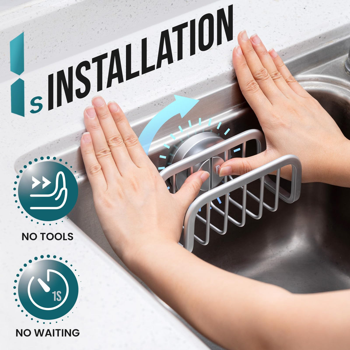 TAILI Silver Sponge Holder for Kitchen Sink with Strong Suction Cup
