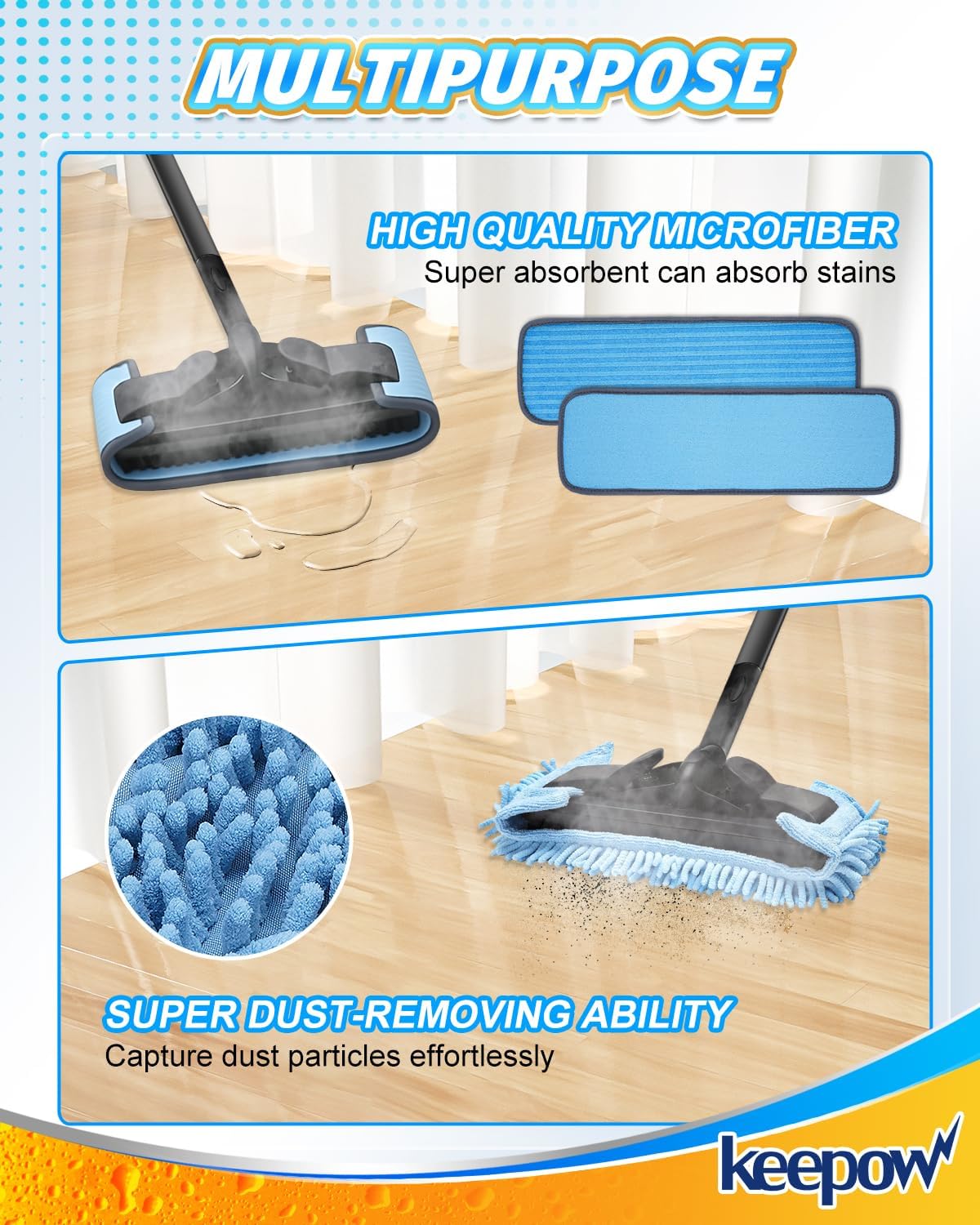 KEEPOW Reusable Microfiber Mop Pads Compatible with Wagner 905e, 915e & 925e Steamers, Reusable