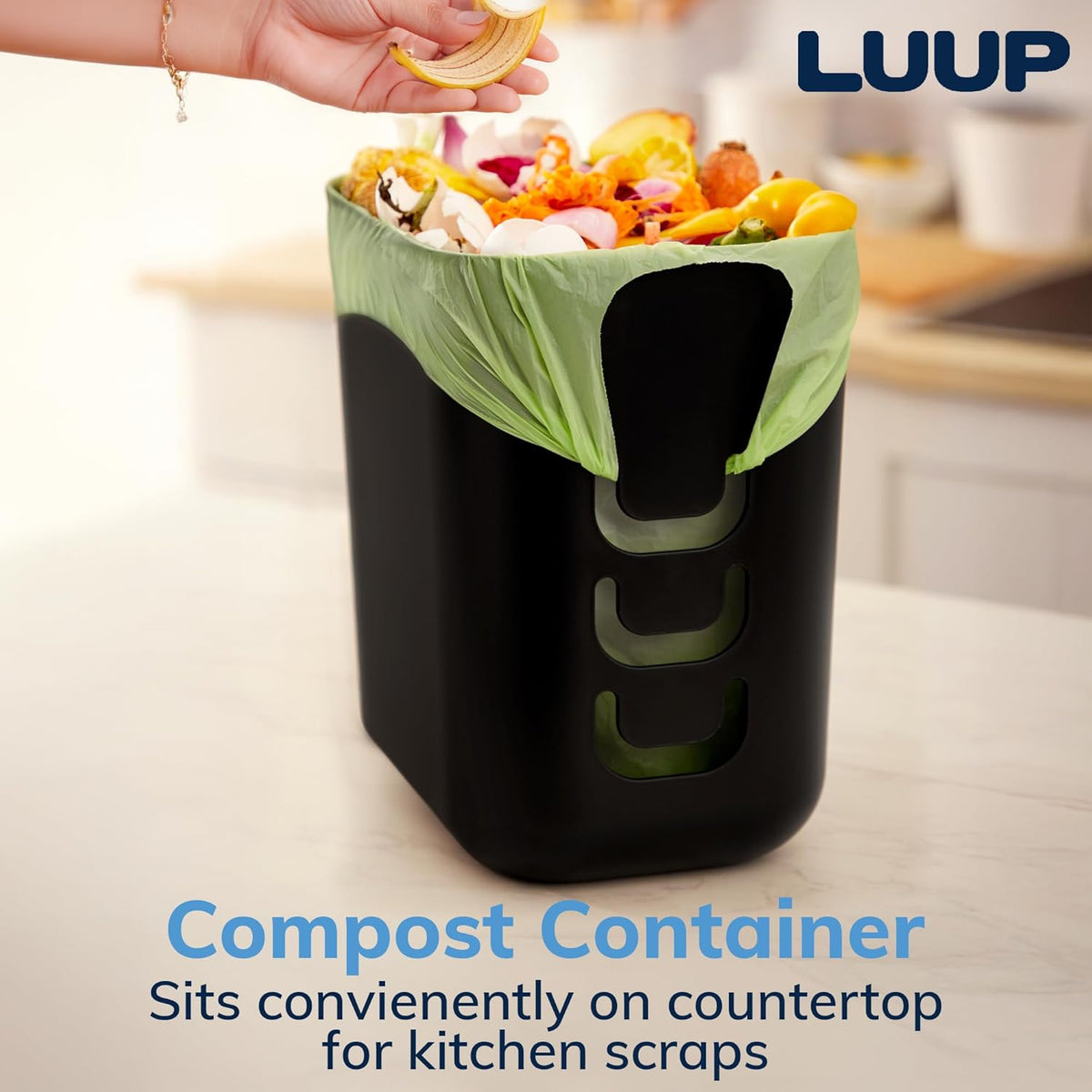 STORi Luup Bathroom Wastebasket, Secure Grocery Bags, Plastic Garbage Container for Vanity, Laundry