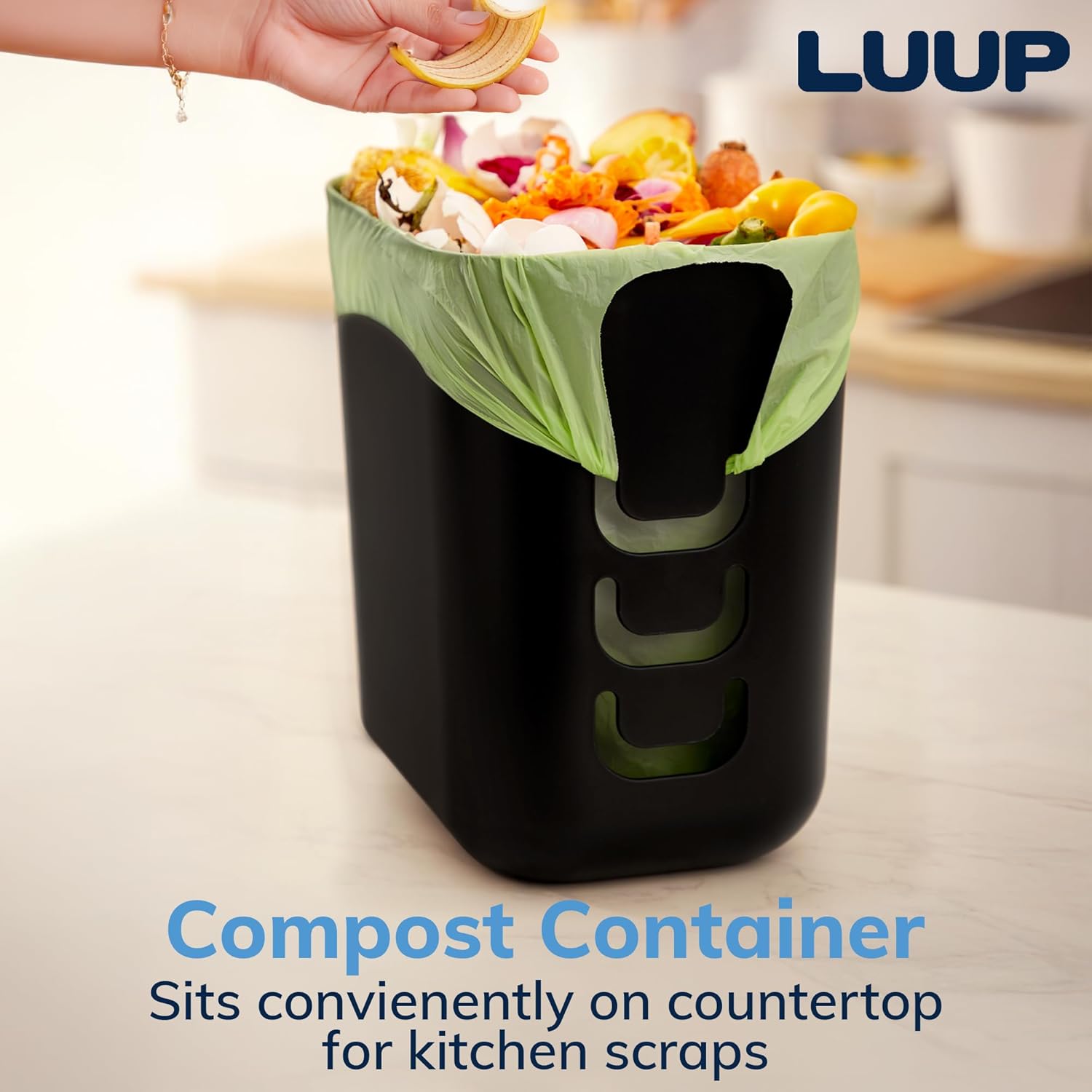 STORi Luup Bathroom Wastebasket, Secure Grocery Bags, Plastic Garbage Container for Vanity, Laundry