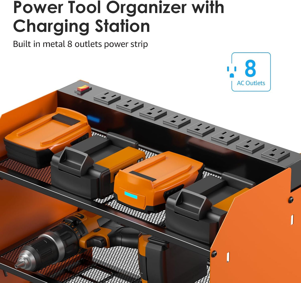 CCCEI Modular Power Tool Organizer Wall Mount with Charging Station. Garage 4 Drill Storage Shelf