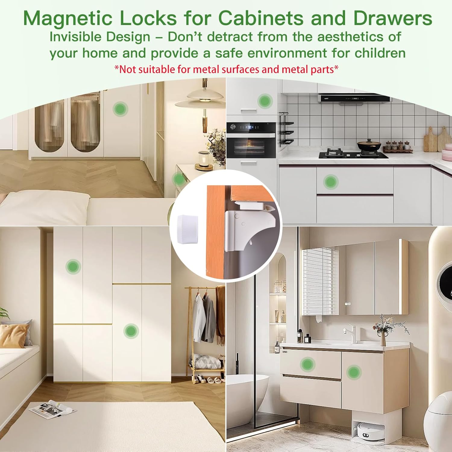 32 Pack Vkania Magnetic Cabinet Locks Baby Proofing - Baby Safety Latches for Drawers and Cabinets