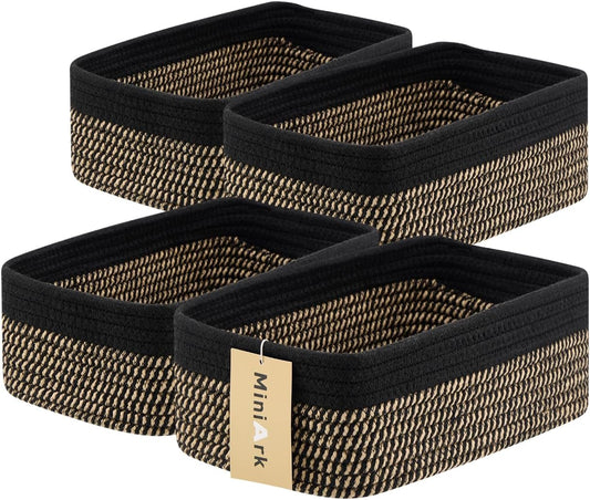 Small Storage Baskets for Organizing | Closet Organizer Bins | Shelf Toy Basket | Woven Rope