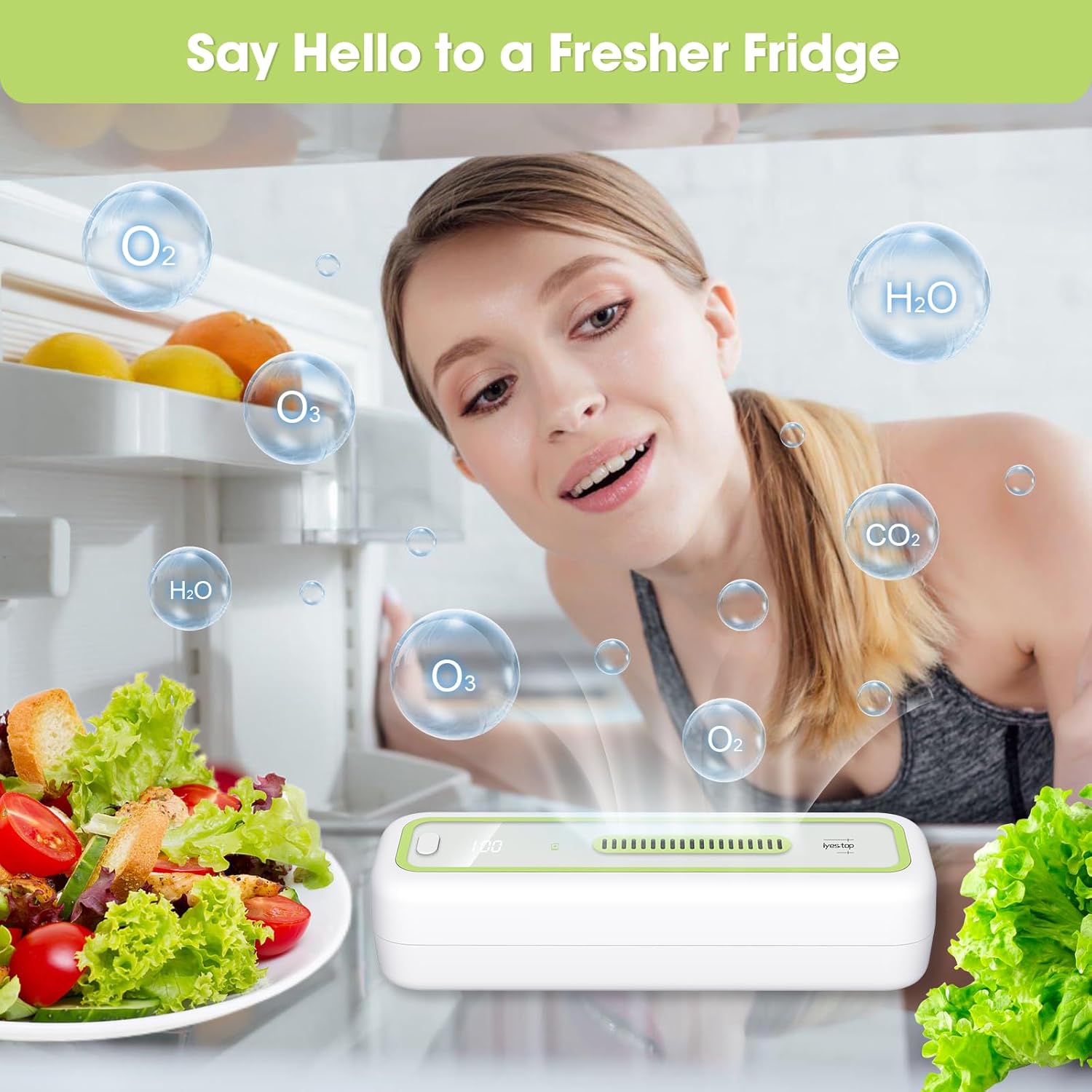 Mini USB Fridge Deodorizer with LED Display - Rechargeable and Reusable Odor Eliminator Absorber